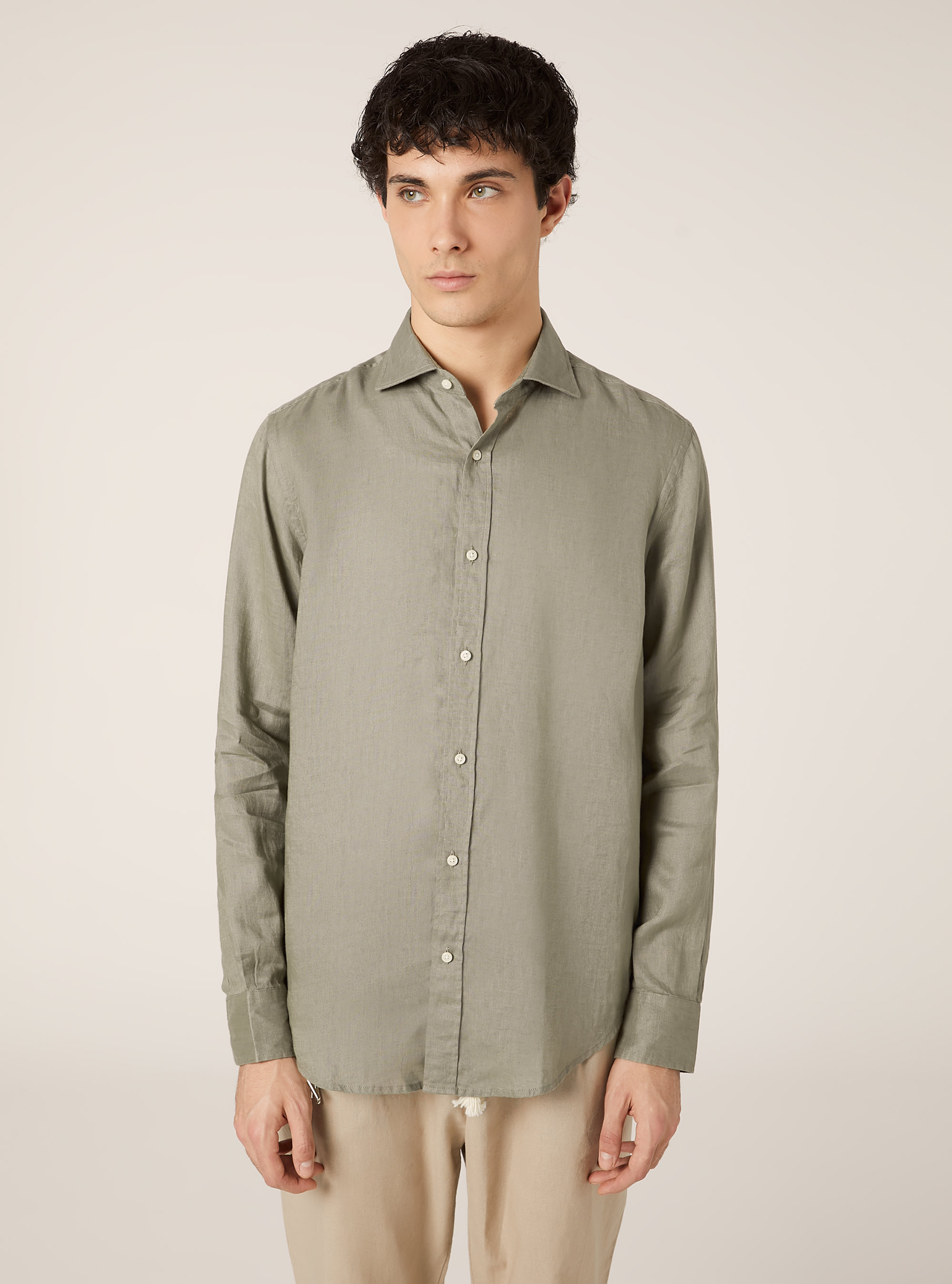 Long-sleeved pure linen shirt, KY2 KAKY MEDIUM