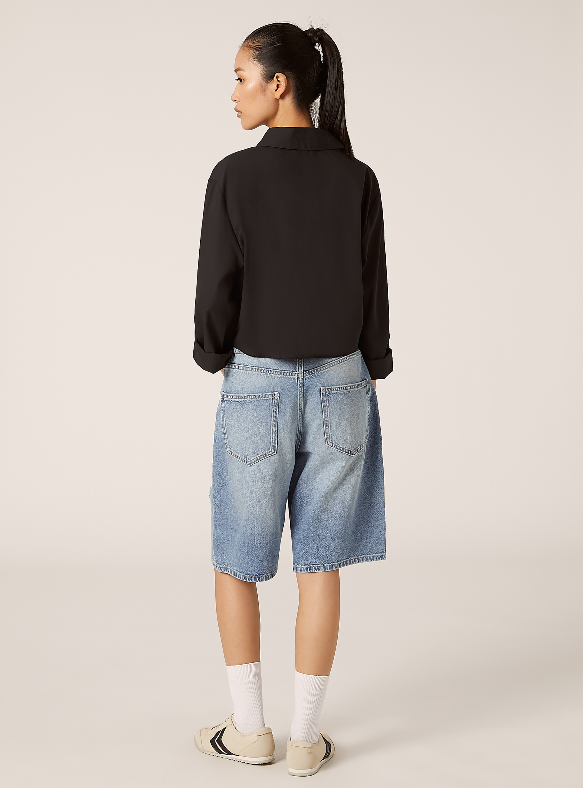 Poplin shirt with knot, BK1 BLACK