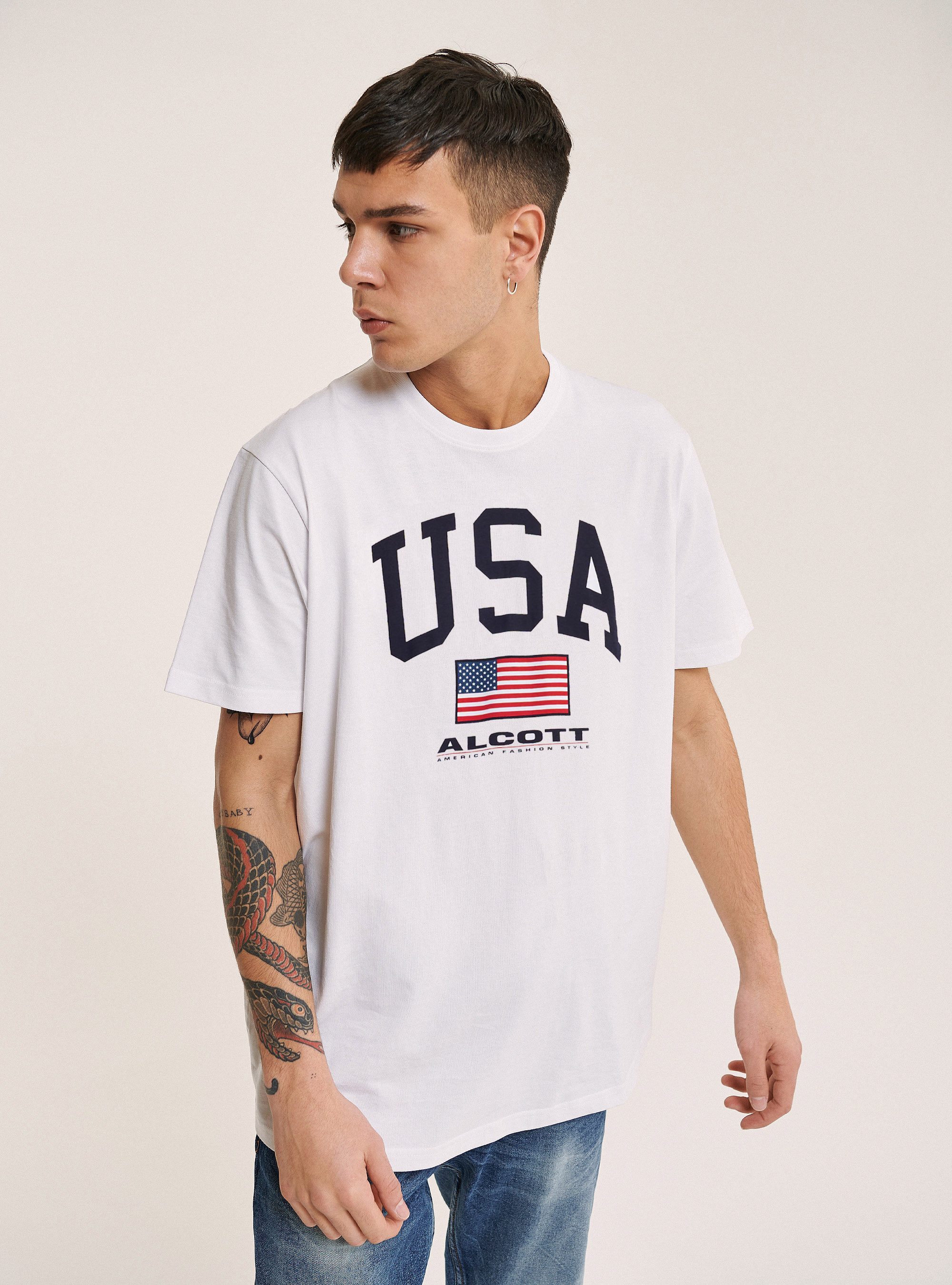 Short sleeves graphic tee, WHITE