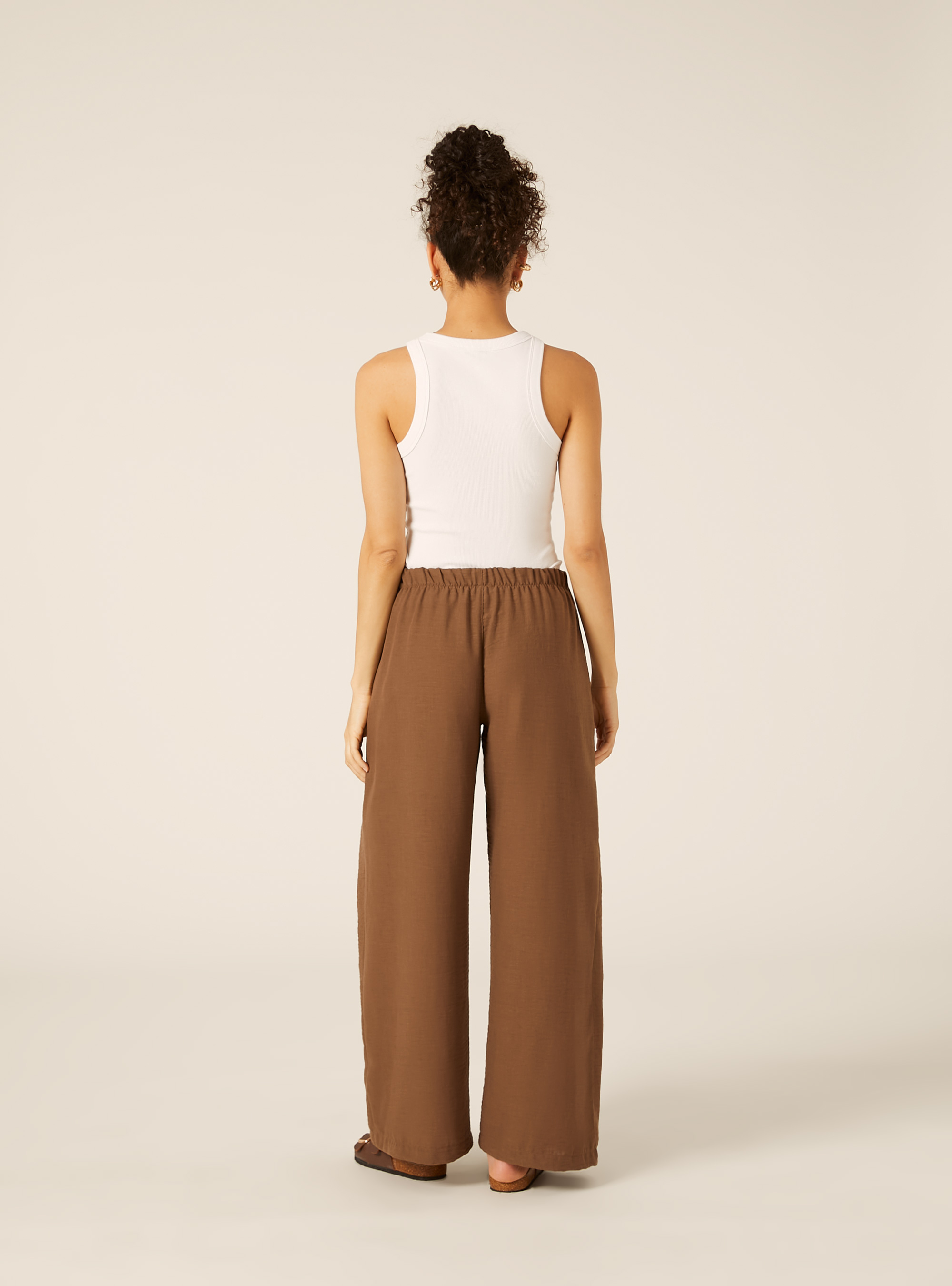 Pantaloni da gaucho effetto crepe, BR2 BROWN MEDIUM