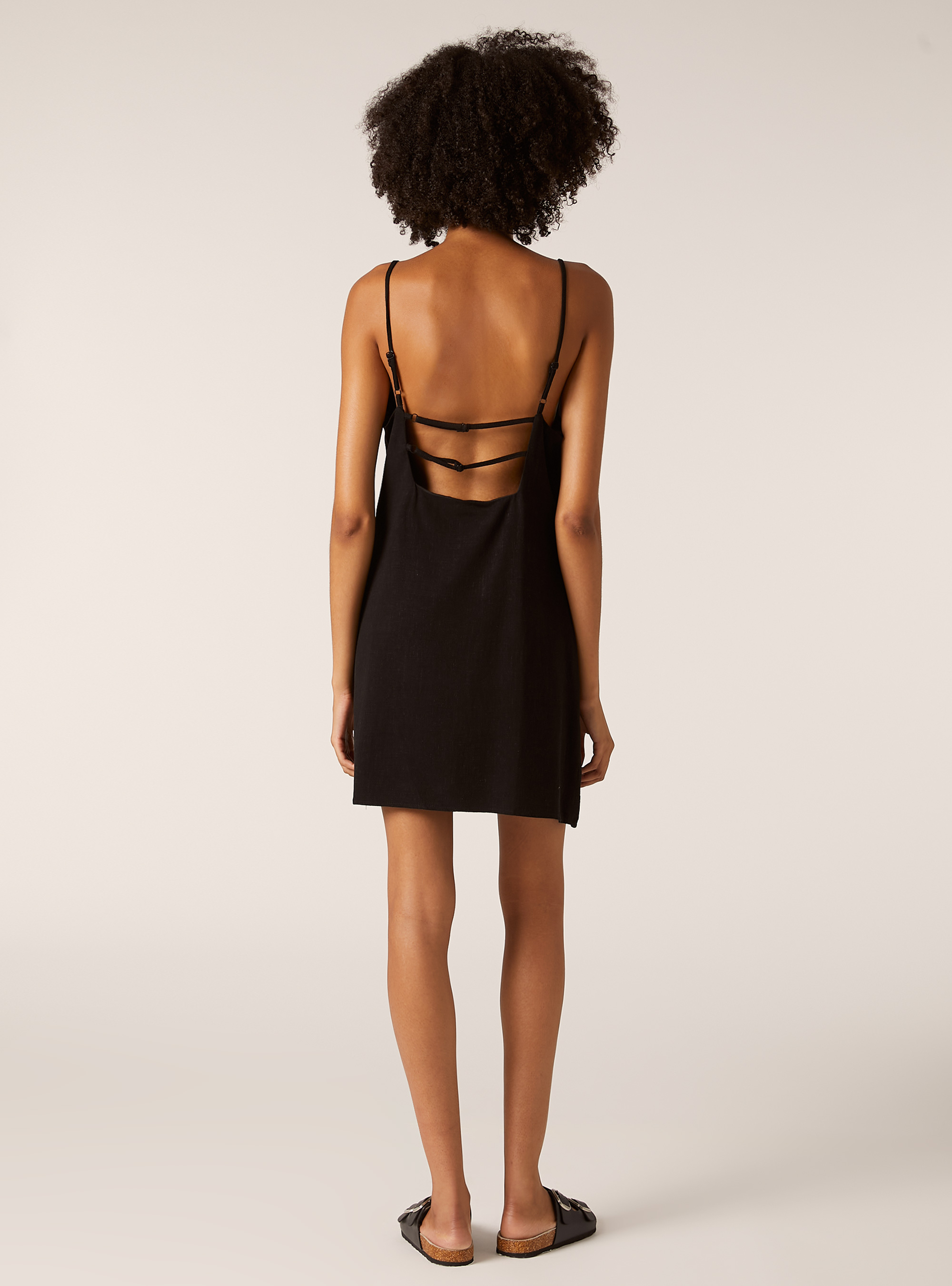 Robe en lin m&eacute;lang&eacute; avec encolure licou, BK1 BLACK