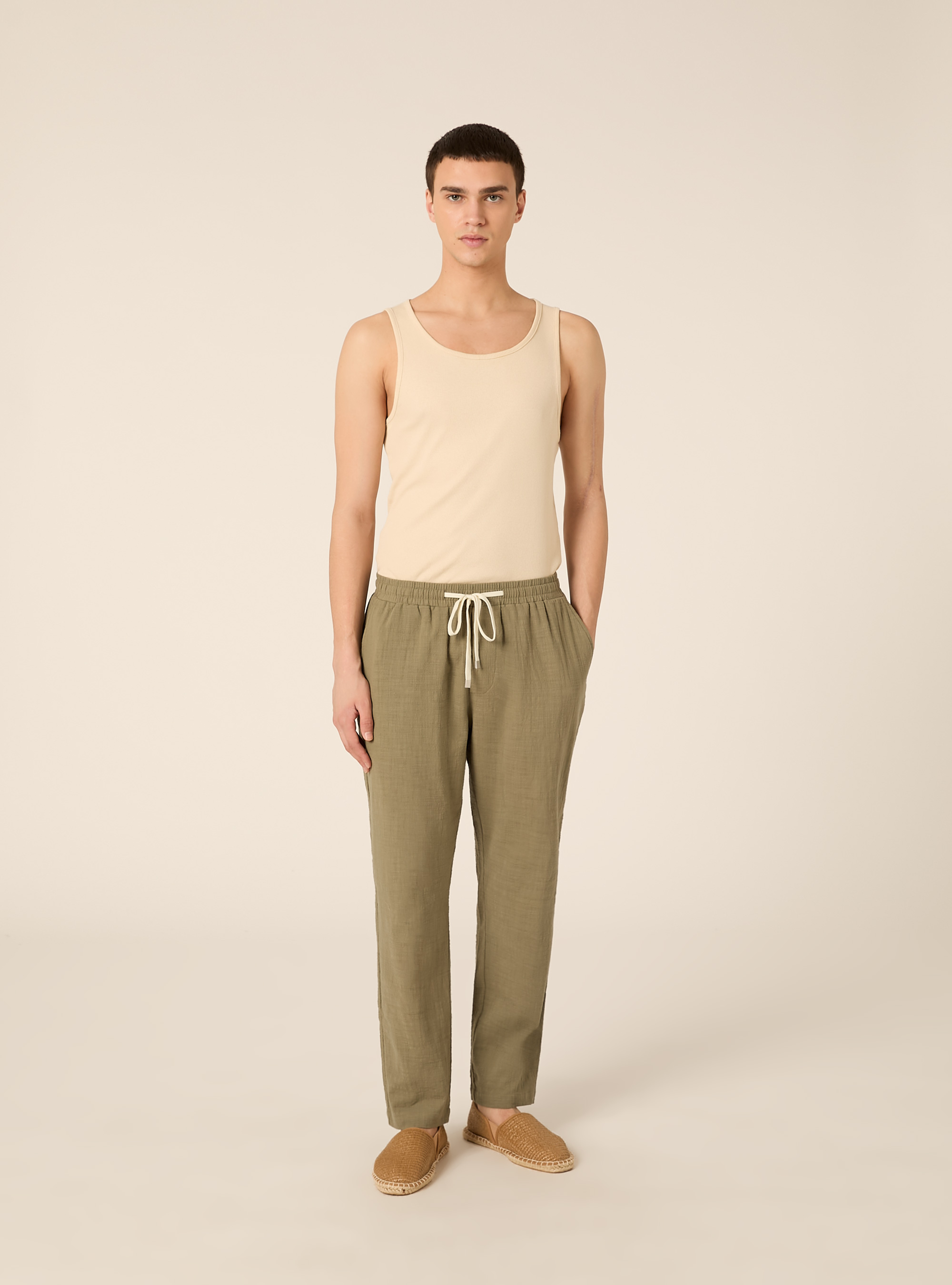 Pantaloni in cotone con laccio in vita, KY2 KAKY MEDIUM