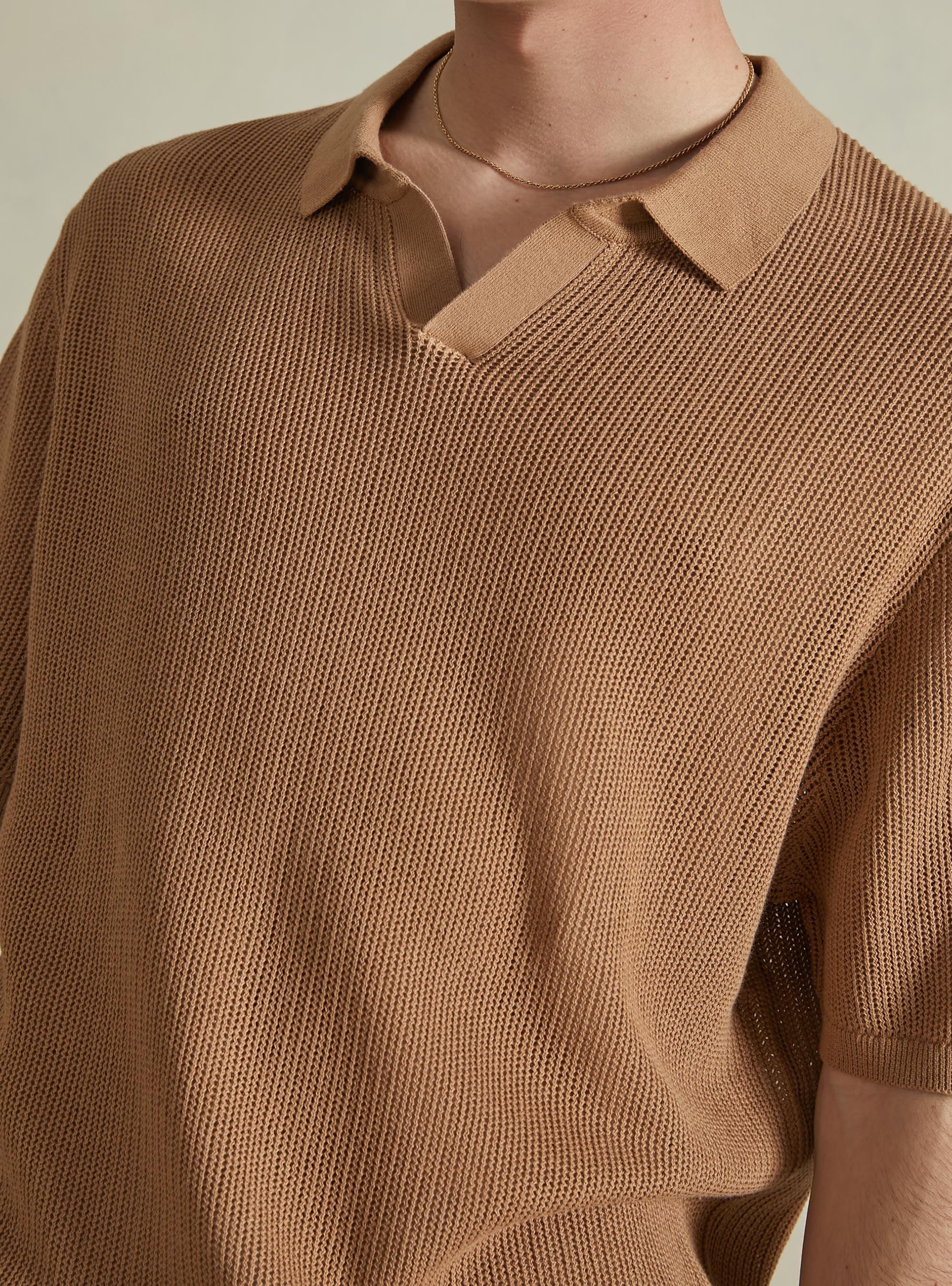 Openwork pullover with polo neck, BG2 BEIGE MEDIUM