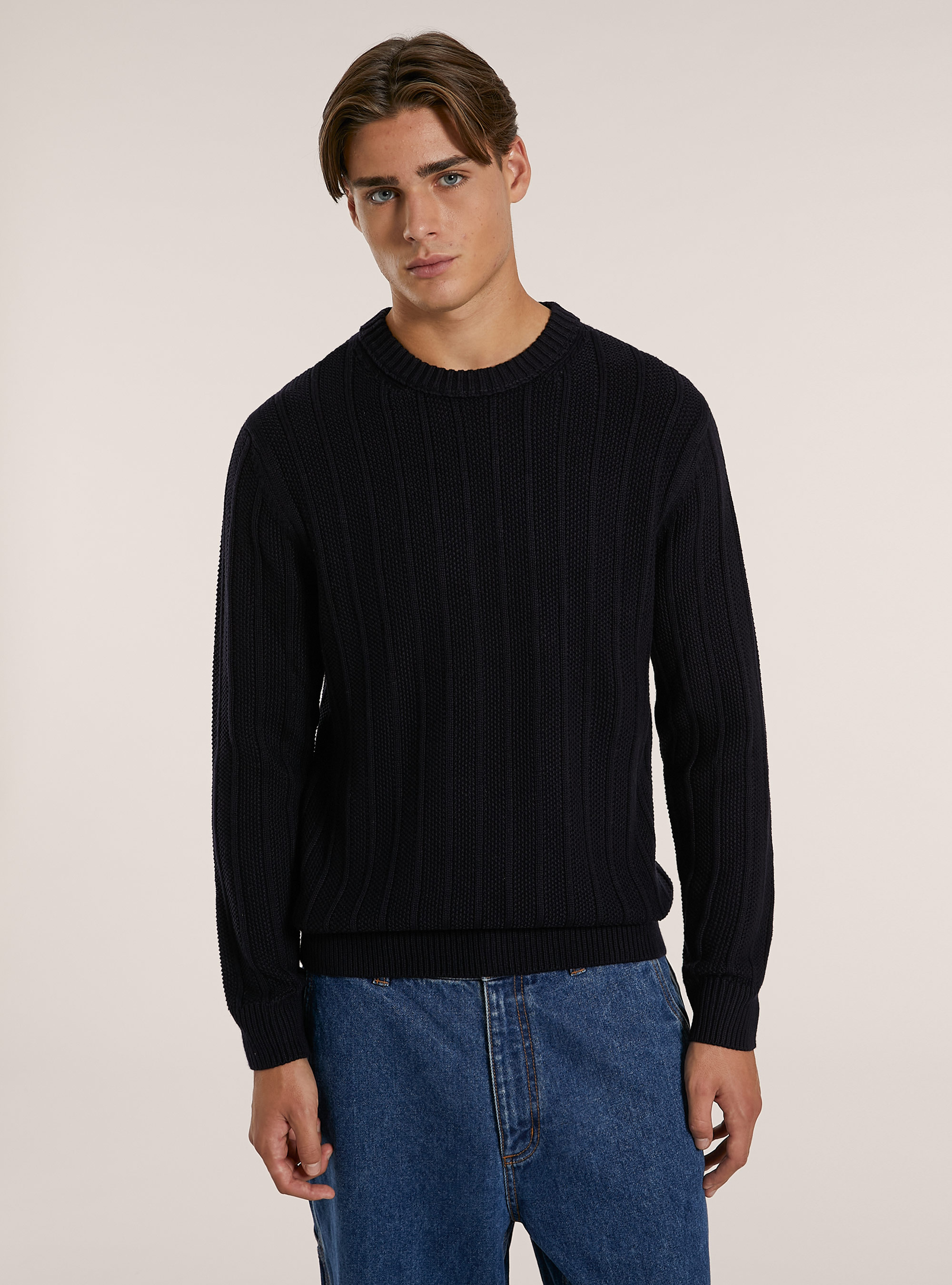 Pull-over texturé coupe classique, NA1 NAVY DARK