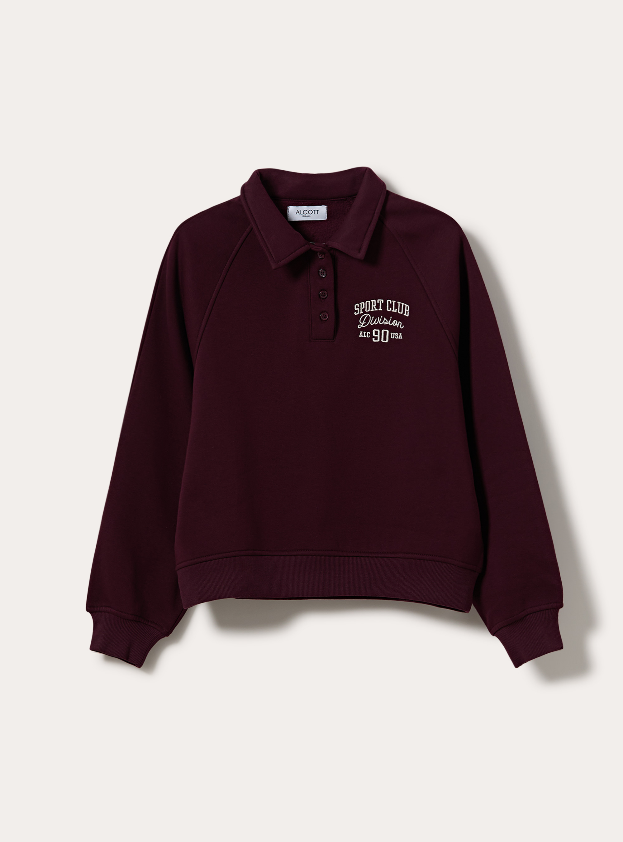 Felpa polo raglan con ricamo, BORDEAUX SCURO