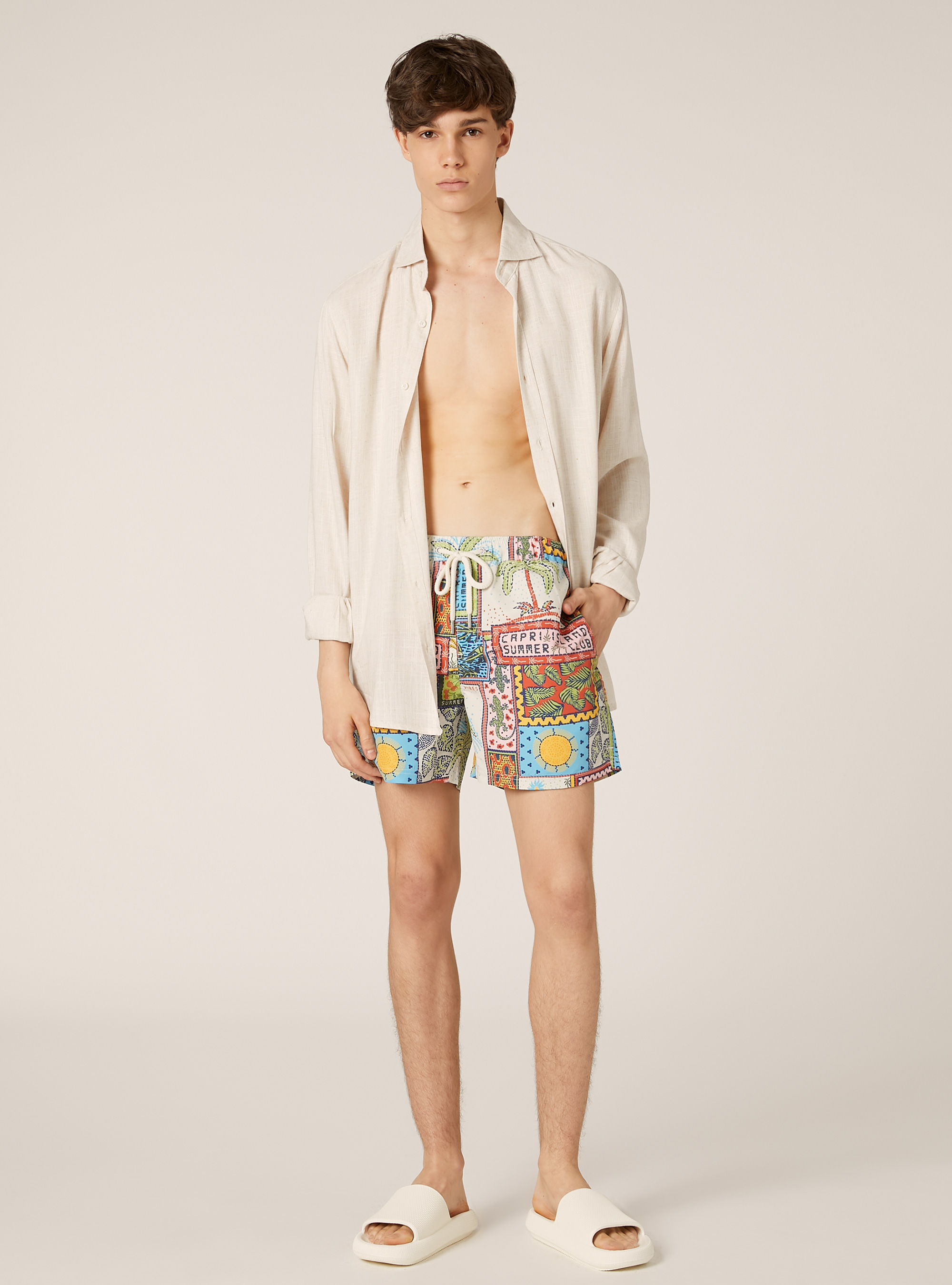 Costume con stampa tropicale, YE2 YELLOW MEDIUM