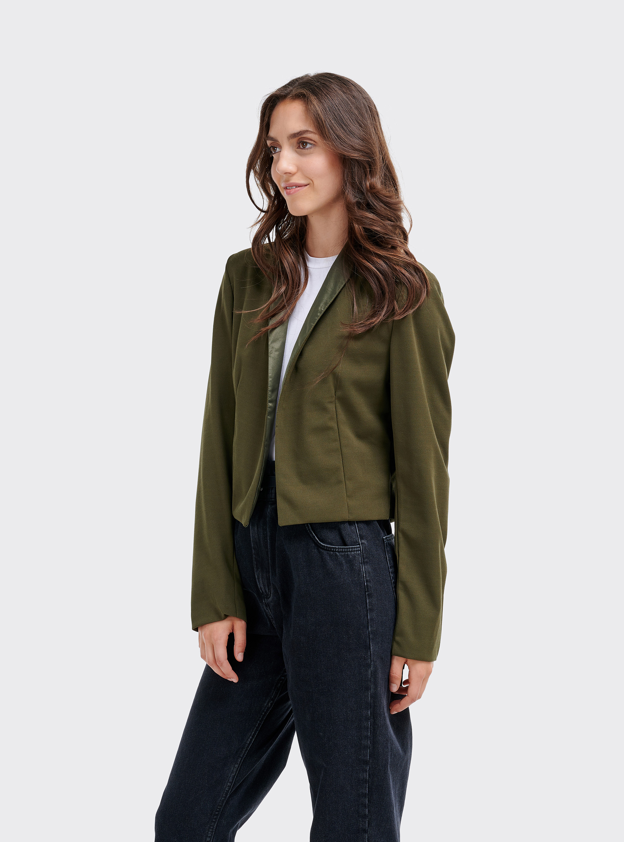 Blazer gekürzt con rever in ras, C690 GREEN