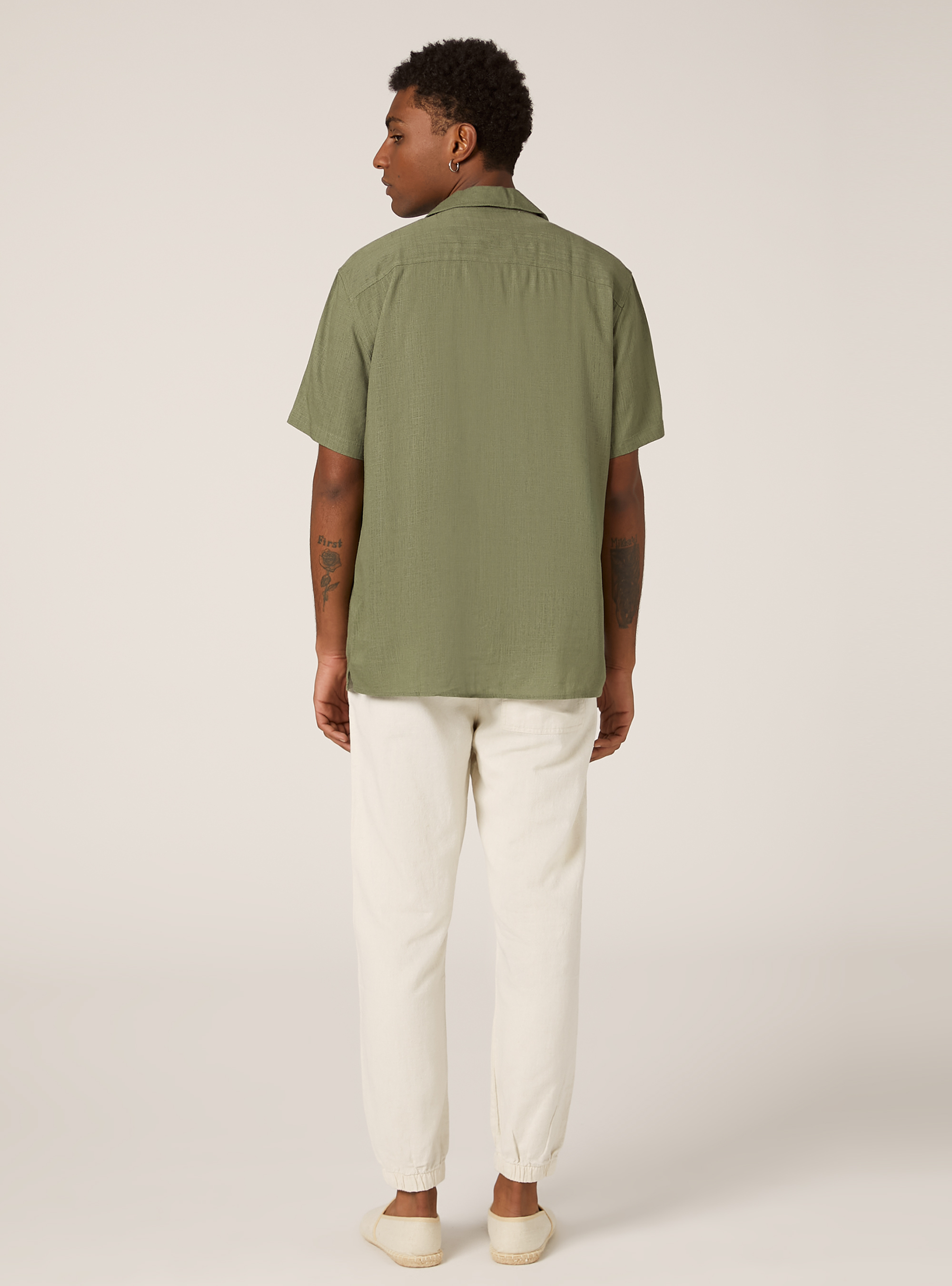 Linen blend shirt with bowling collar, KY2 KAKY MEDIUM