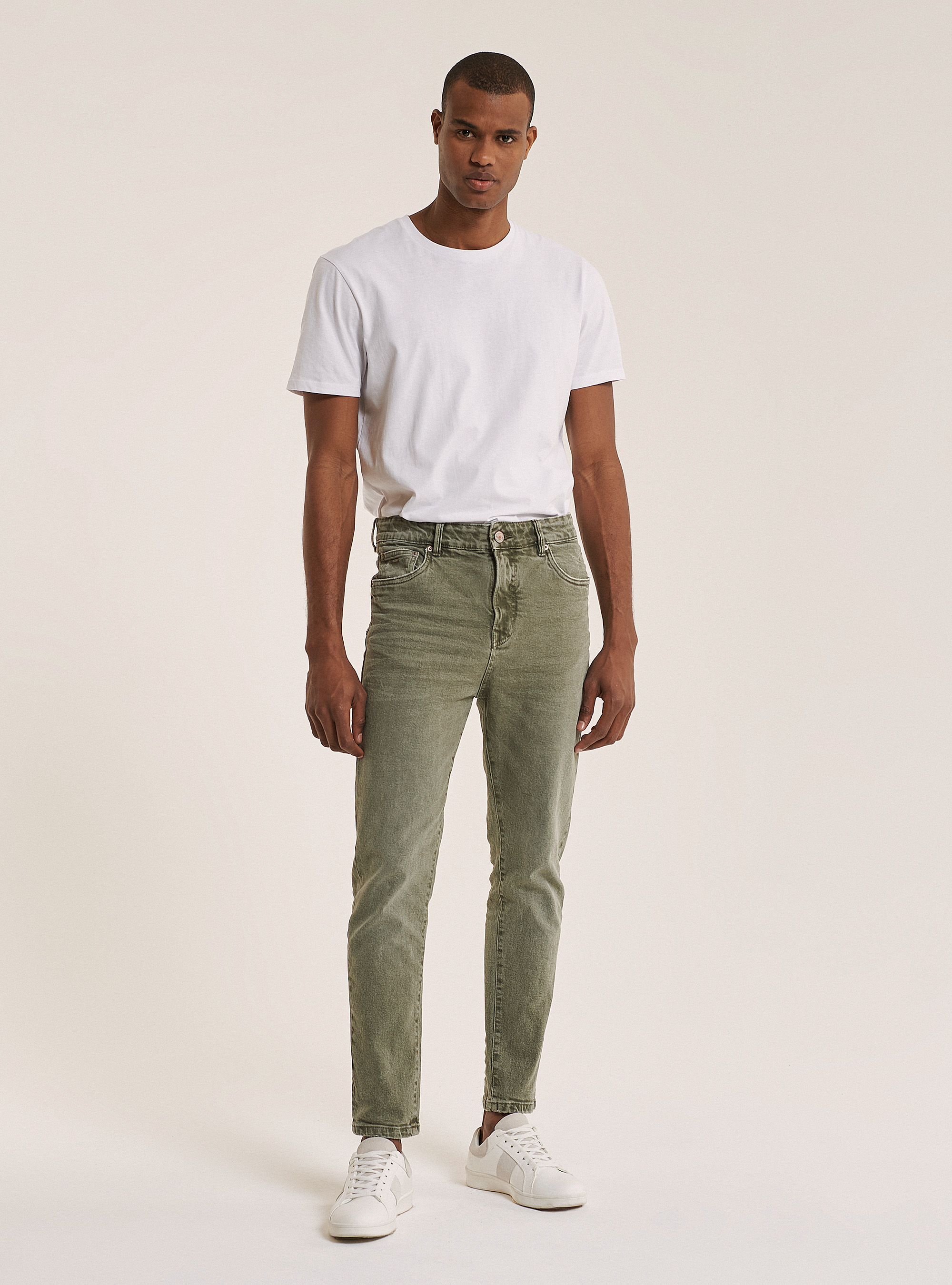Stretch twill cotton trousers, KAKI