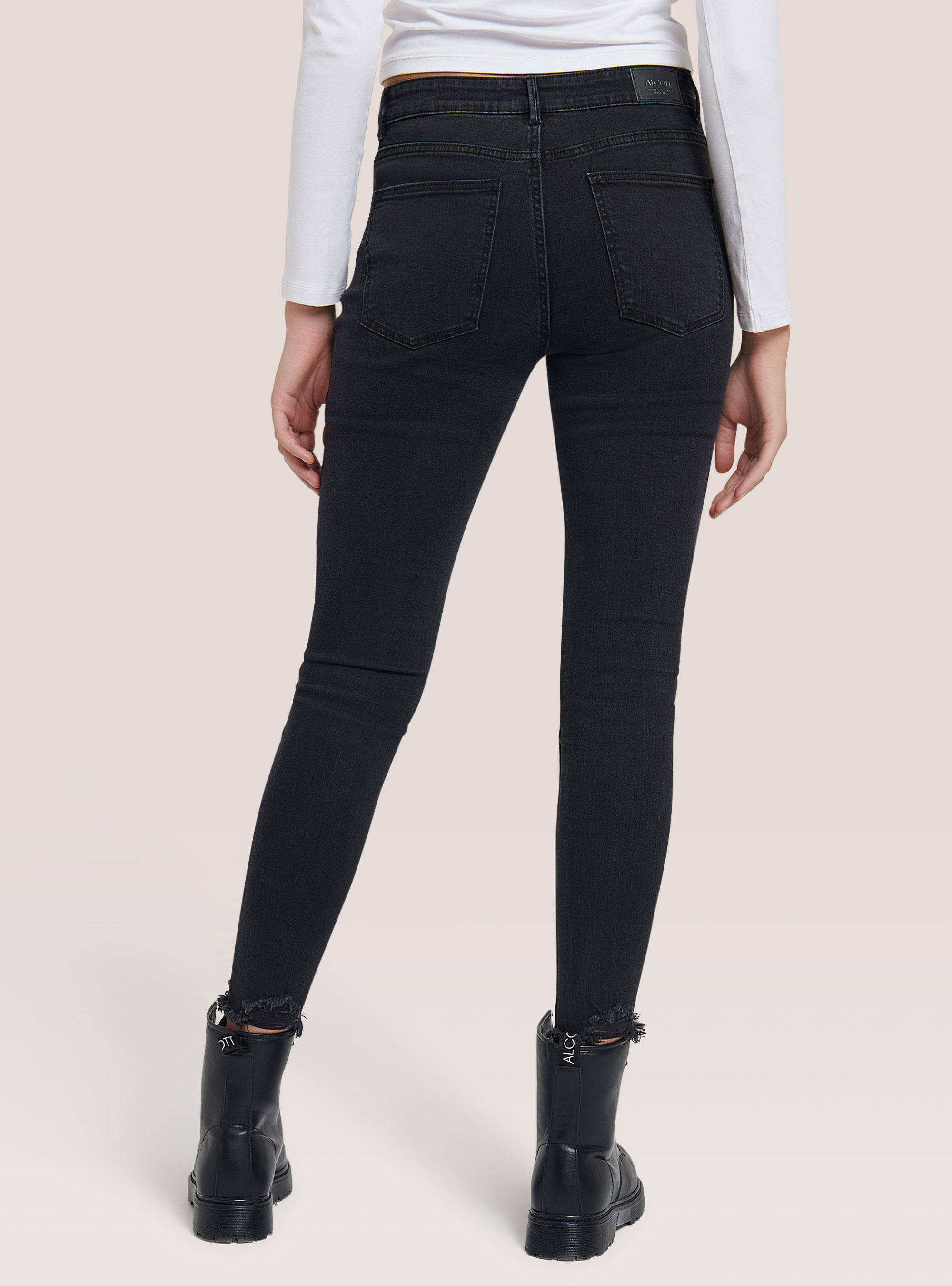 Low-waisted skinny jeans in stretch denim, BLACK