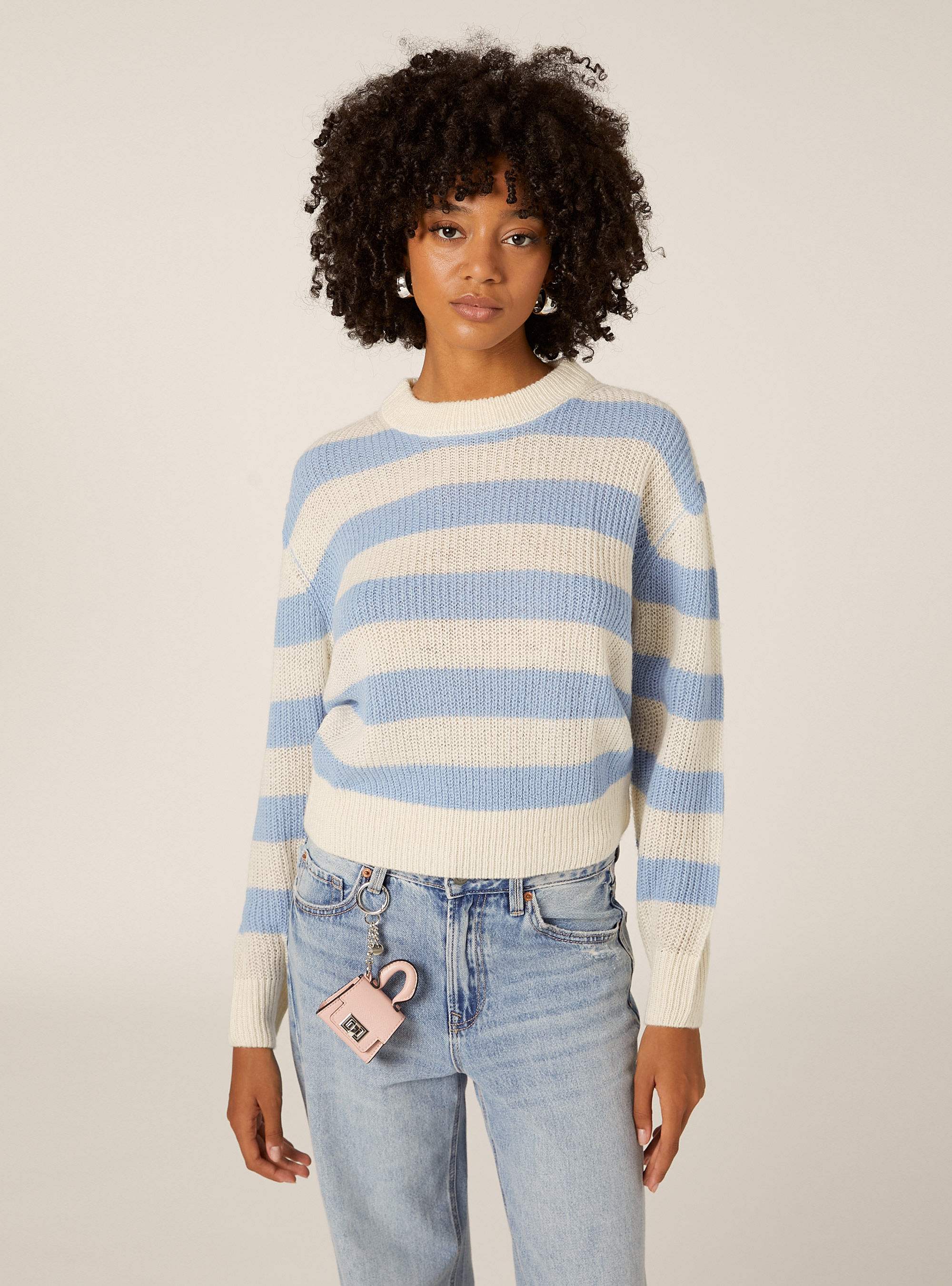 Gestreifter Pullover mit Rundhalsausschnitt, AZ2 AZURE MEDIUM