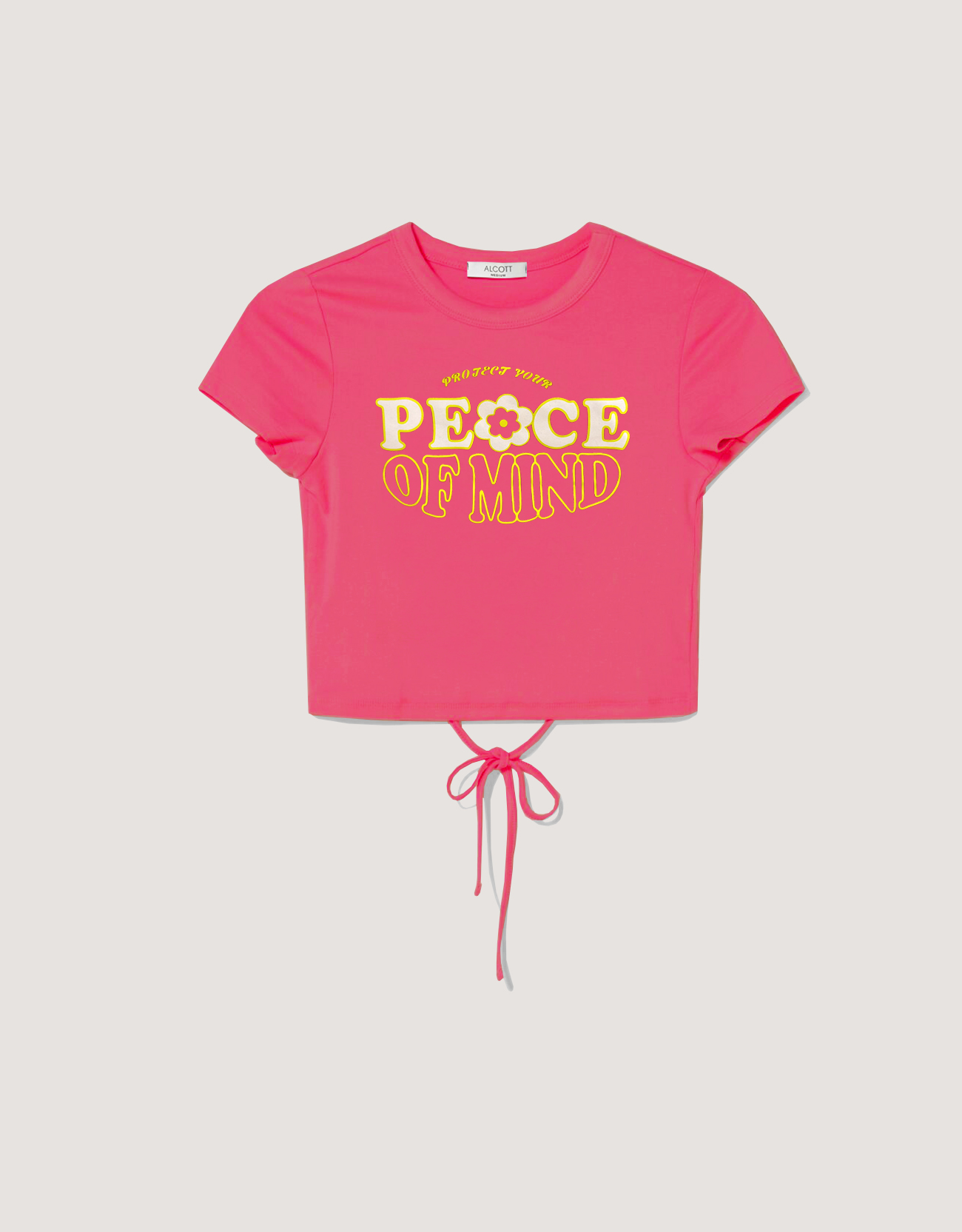 Cropped lace-up T-shirt with ''Fancy Collection'' print, FX2 MEDIUM FUXIA