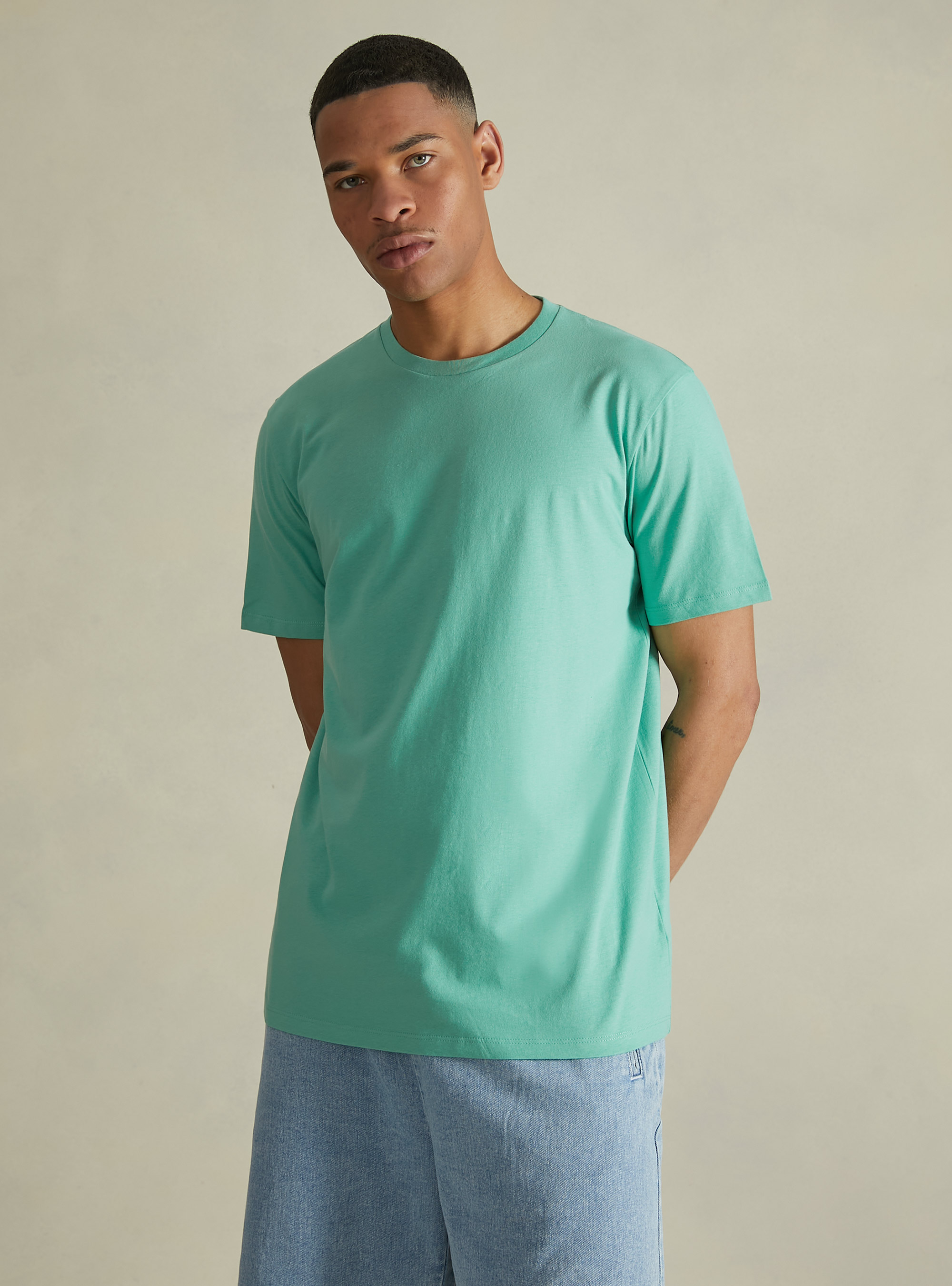 T-shirt en coton à col ras du cou, GA3 AQUA GREEN LIGHT