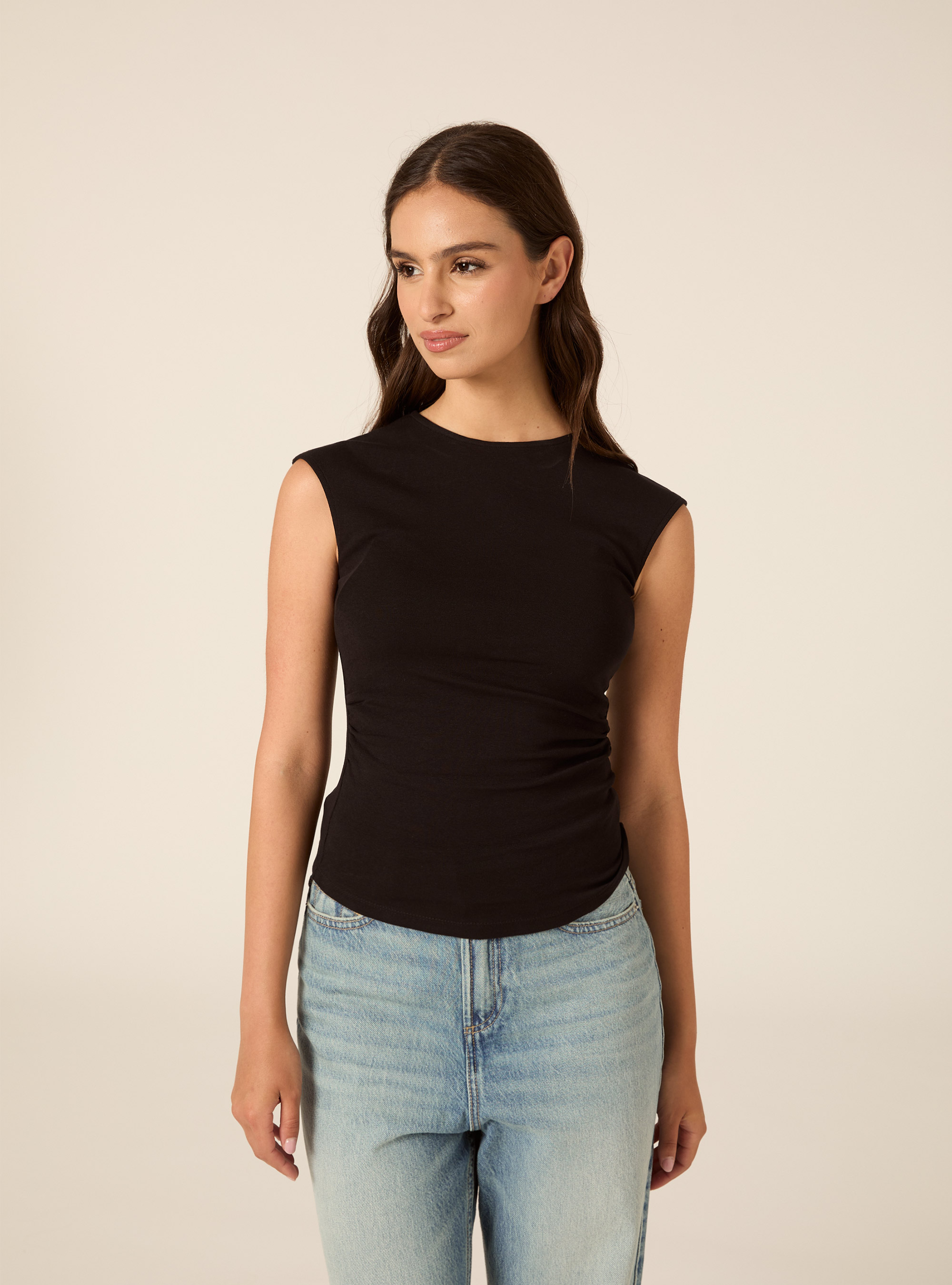 T-shirt basic con arriccio, BK1 BLACK