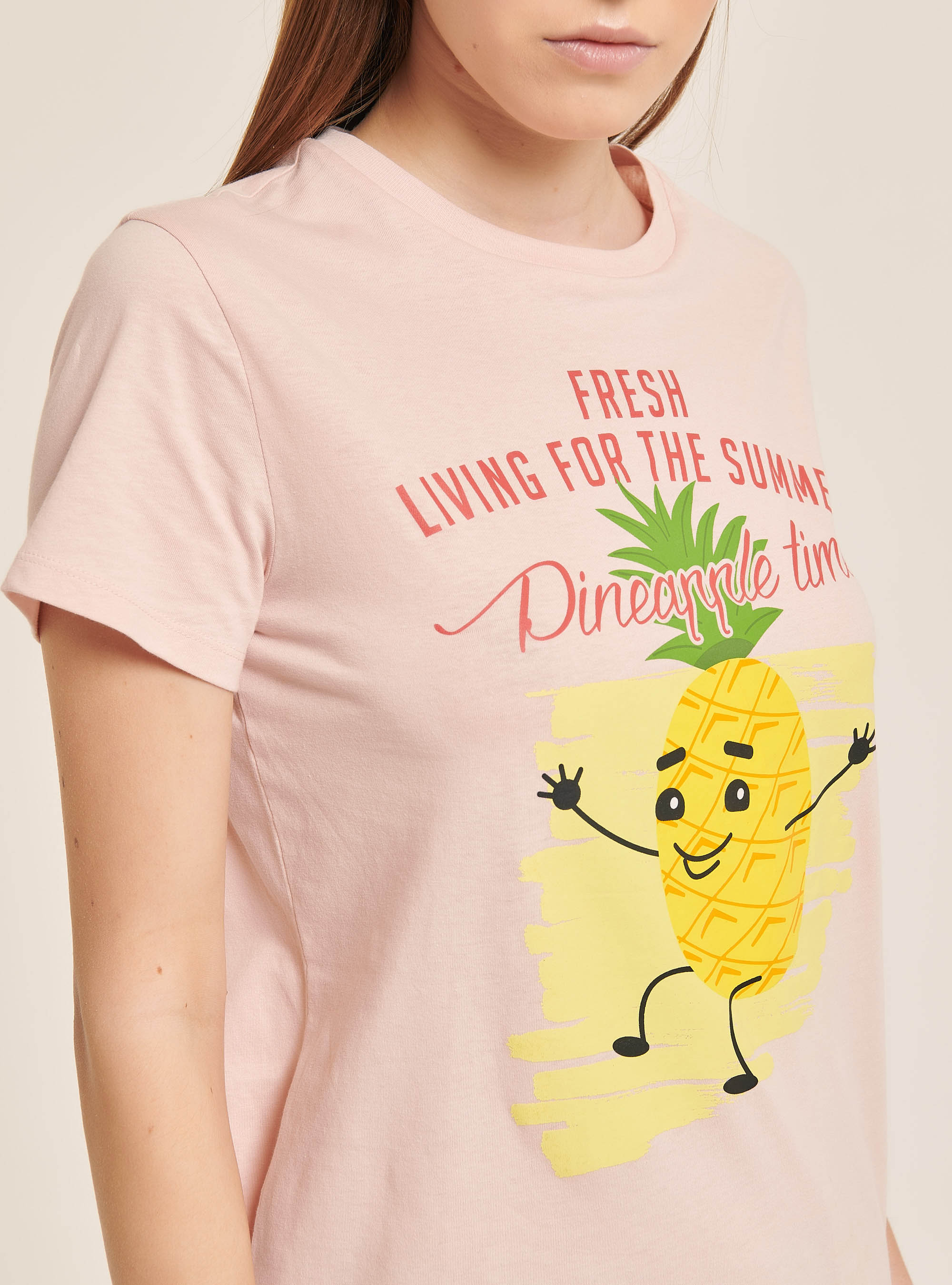 T-Shirt mit buntem Aufdruck, C4447 PINK