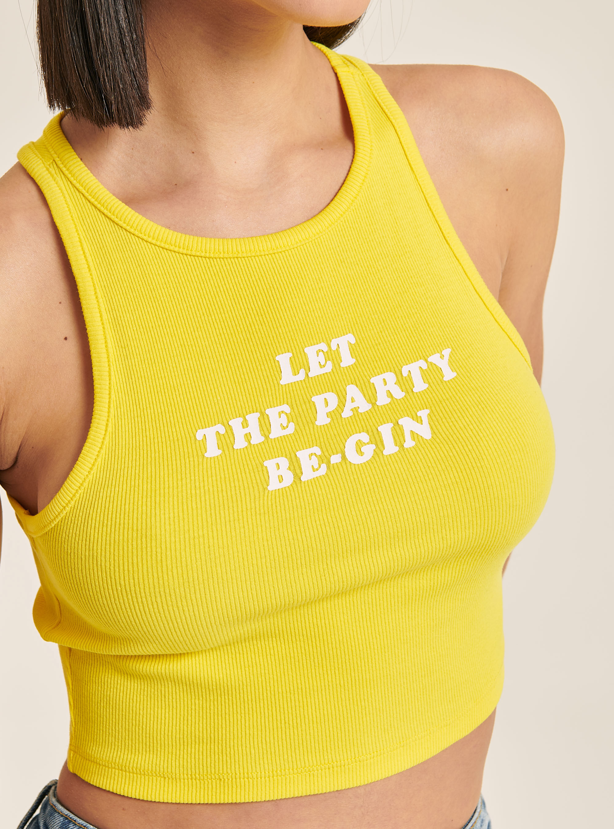 Cotton crop top with lettering print, C785 YELLOW