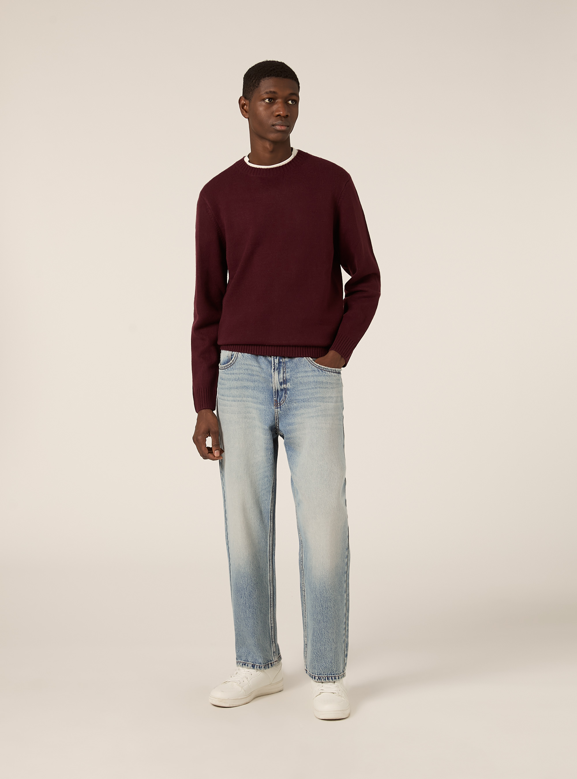 Maglione girocollo, BO1 BORDEAUX DARK