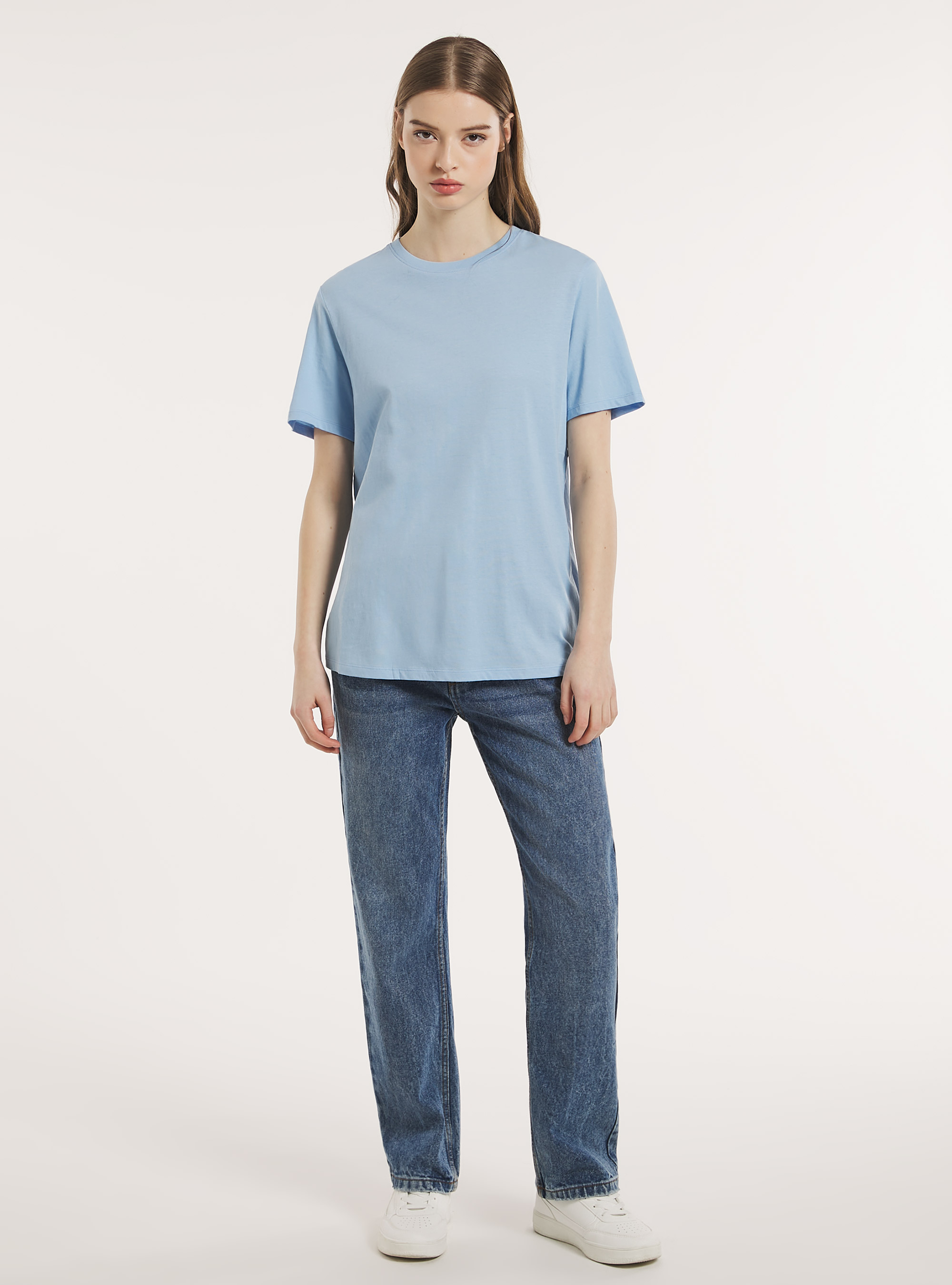 T-shirt en coton à col ras du cou, AZ3 AZURE LIGHT