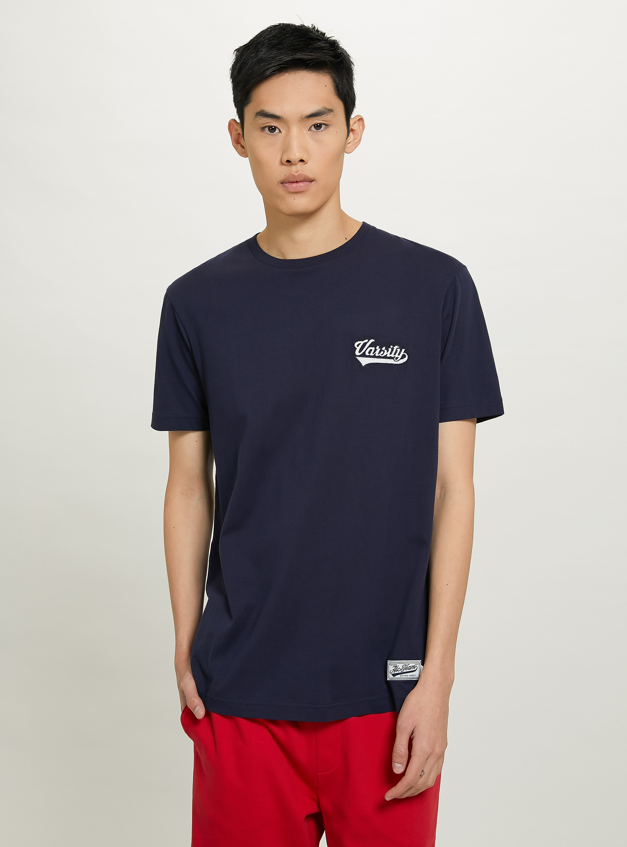 Cotton T-shirt with Varsity patch, C2306 BLU