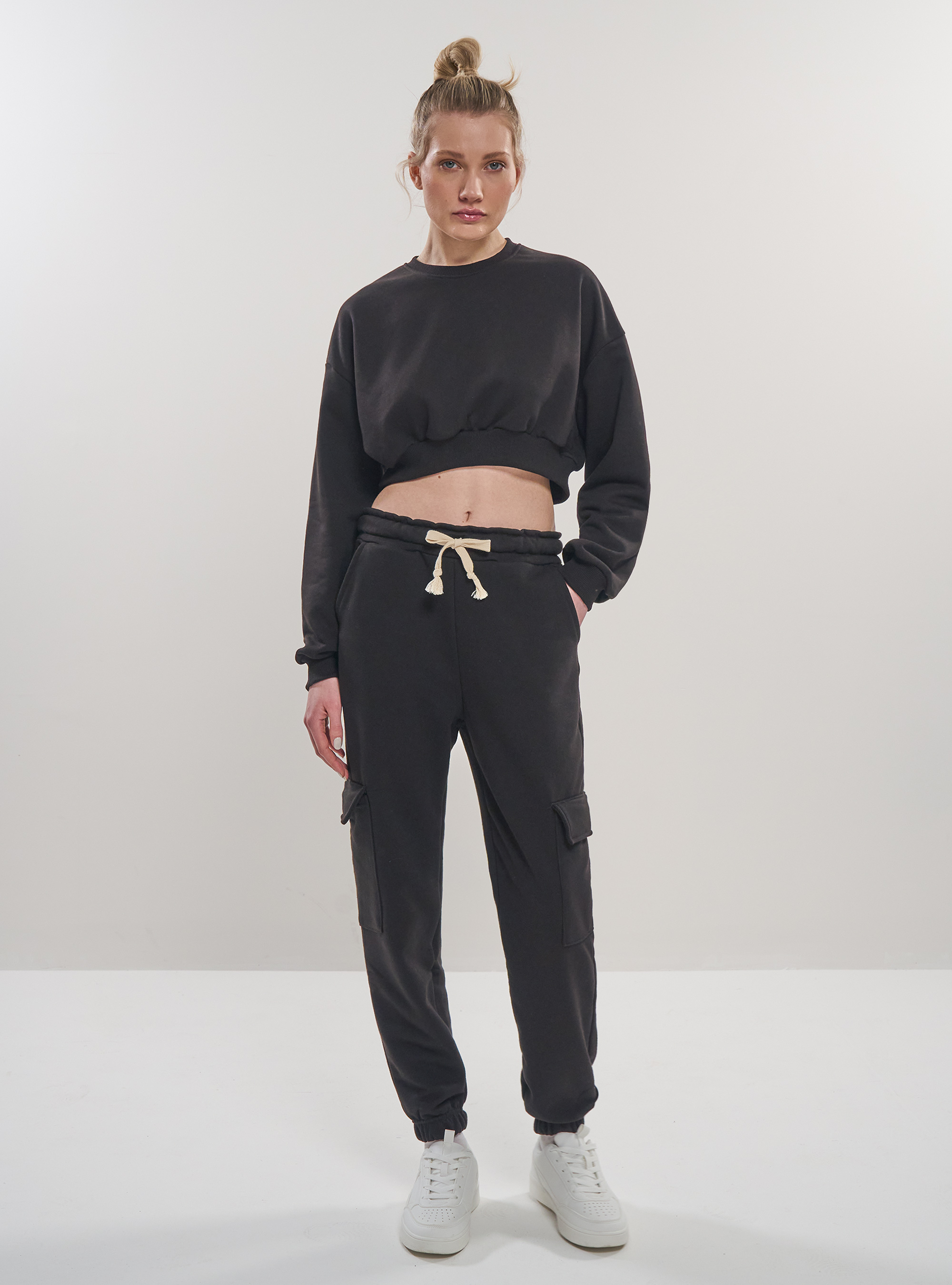 Plush cargo jogger trousers, BK1 BLACK