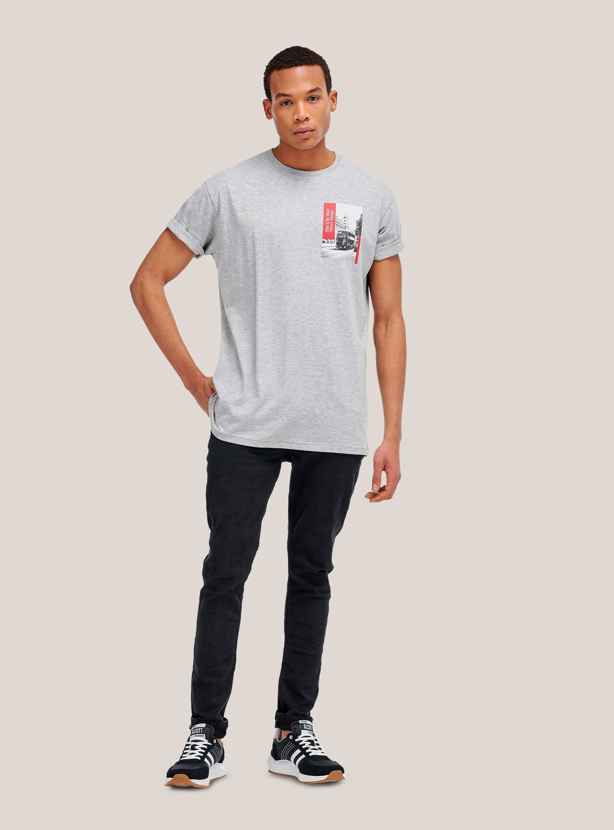 T-shirt with print, LIGHT GREY MELANGE