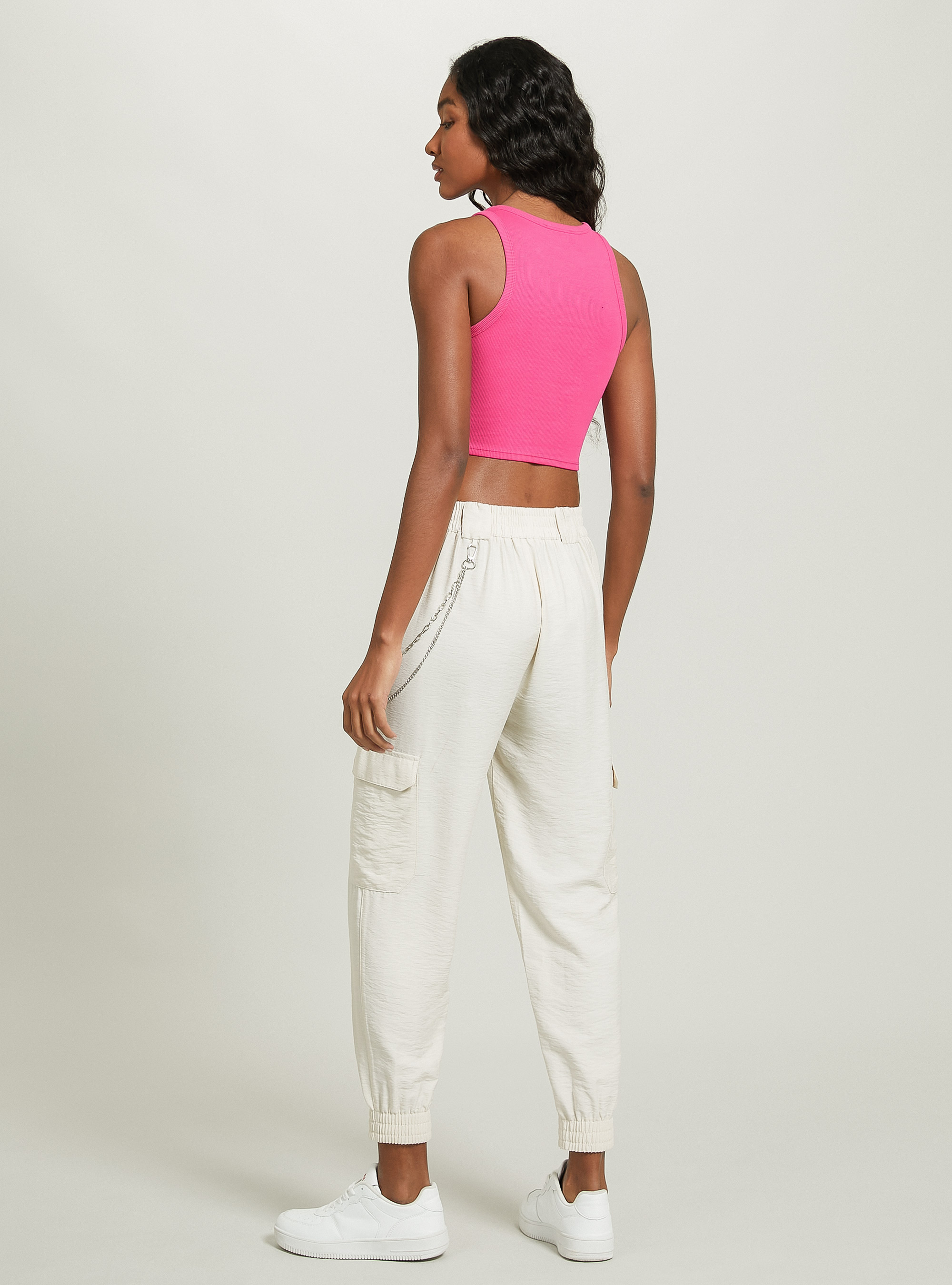 Cropped cotton tank top, FX2 FUXIA MEDIUM