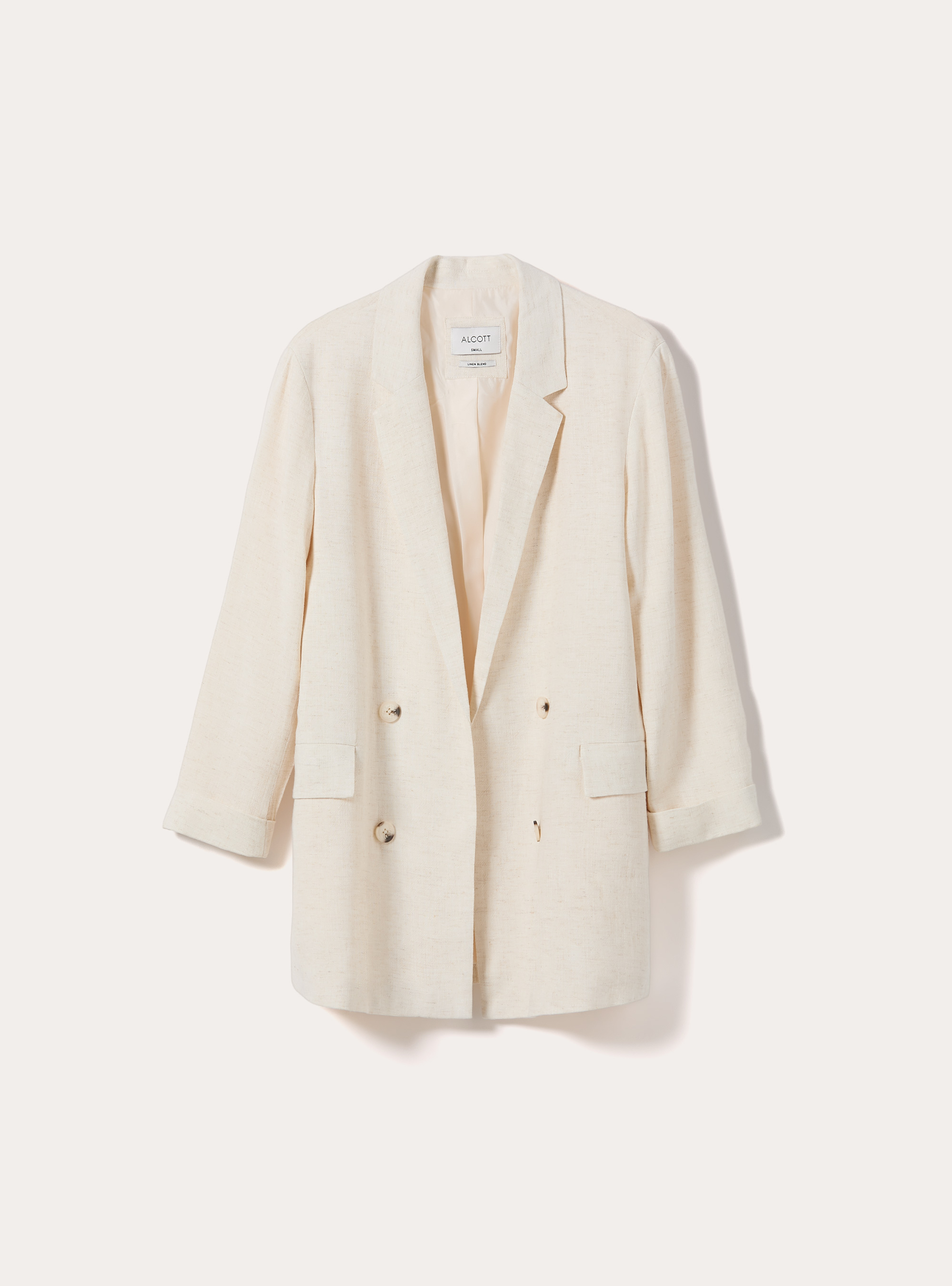 Blazer doppiopetto in misto lino, MBG3 BEIGE MEL LIGHT