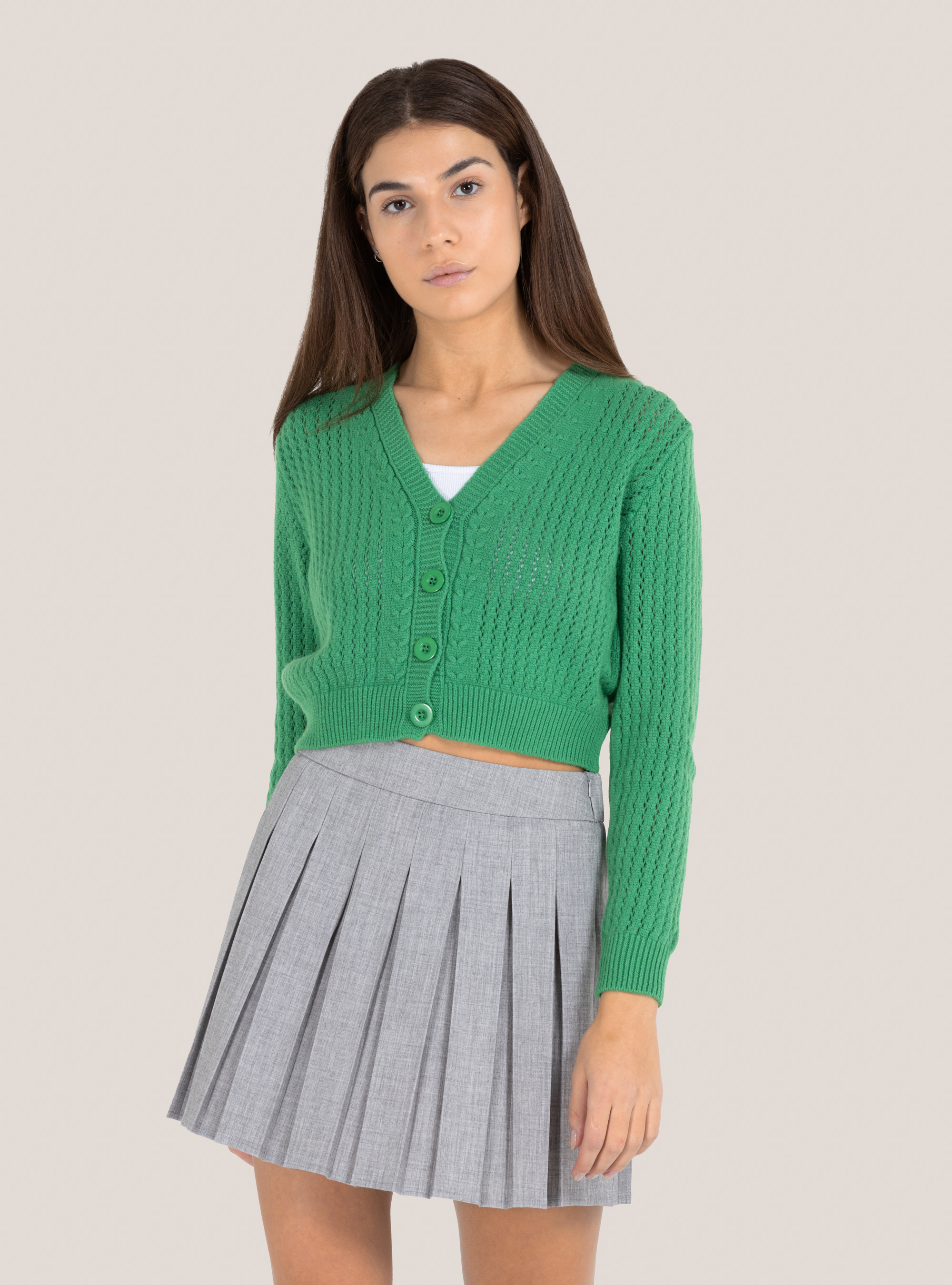 Cropped cardigan with buttons, GN2 MEDIUM GREEN