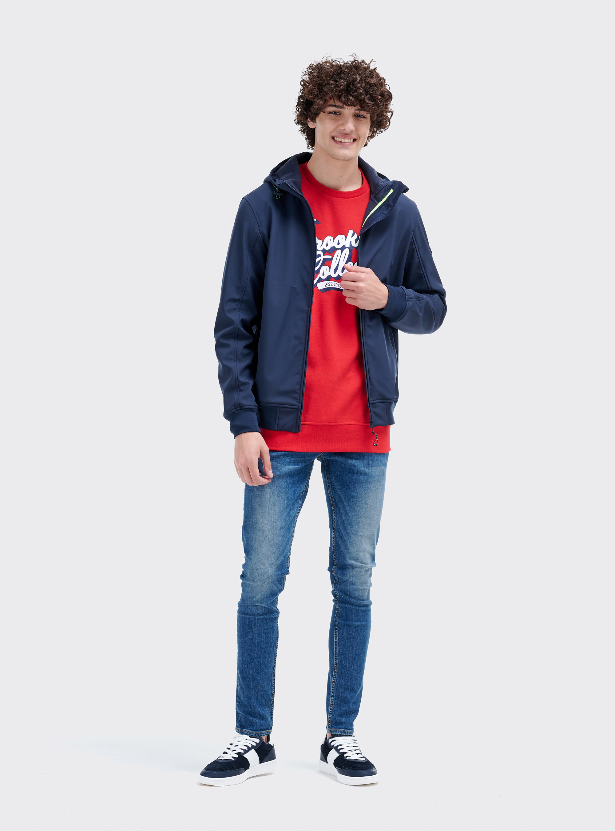 Sweat-shirt à col rond avec impression college, C4497 RED