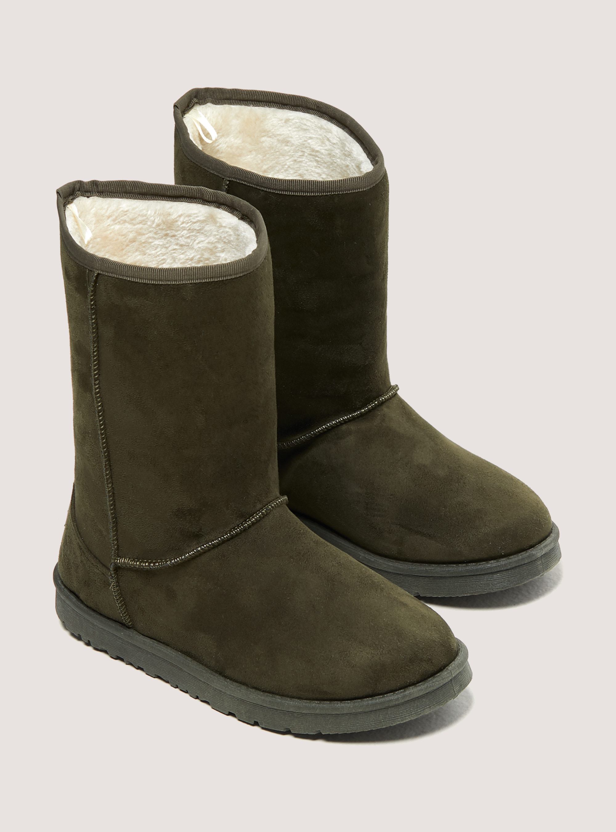 Suede ankle boots with faux fur inside, C6575 GREEN