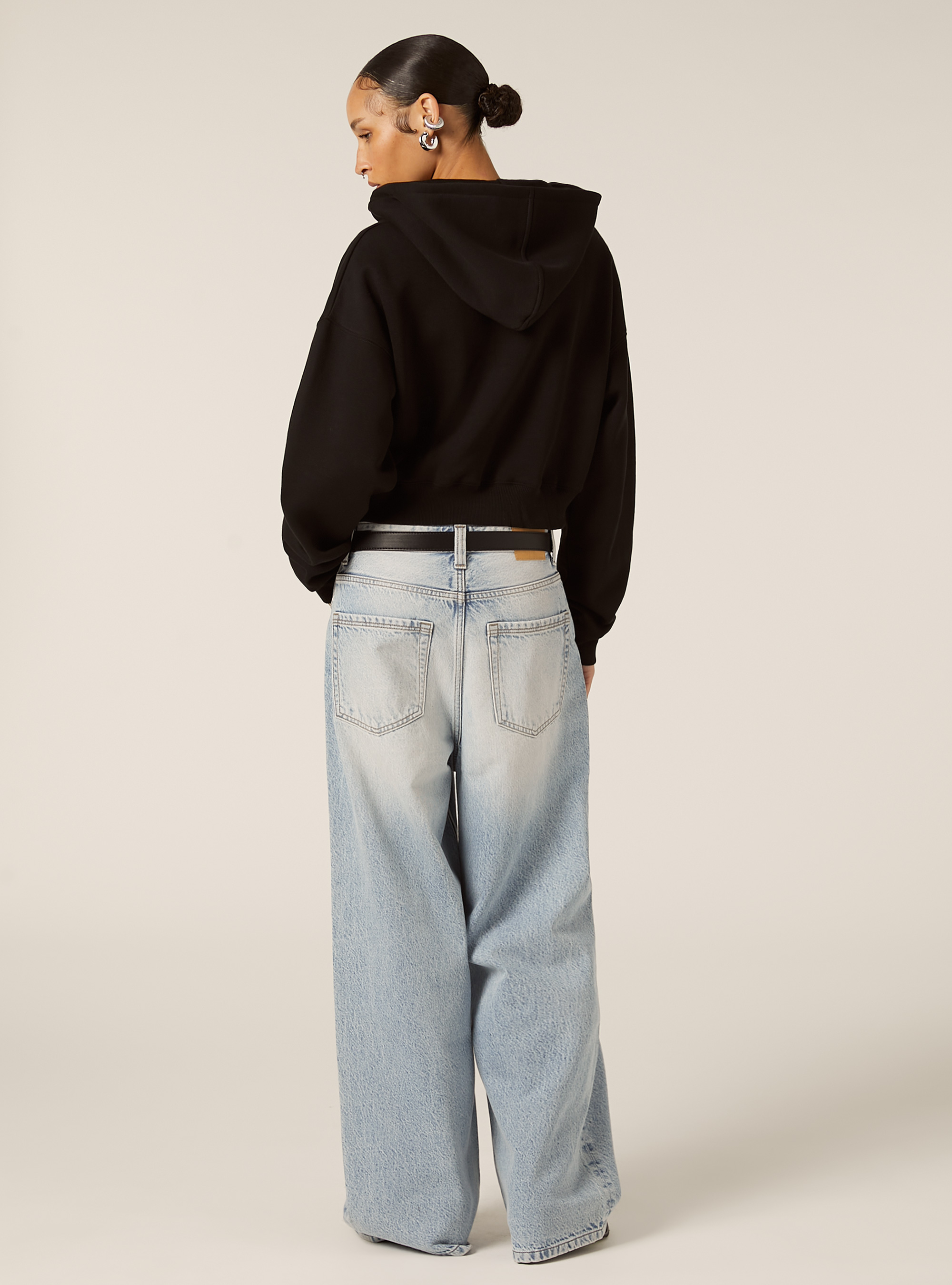 Boxy fit sweatshirt with half zip, BK1 BLACK