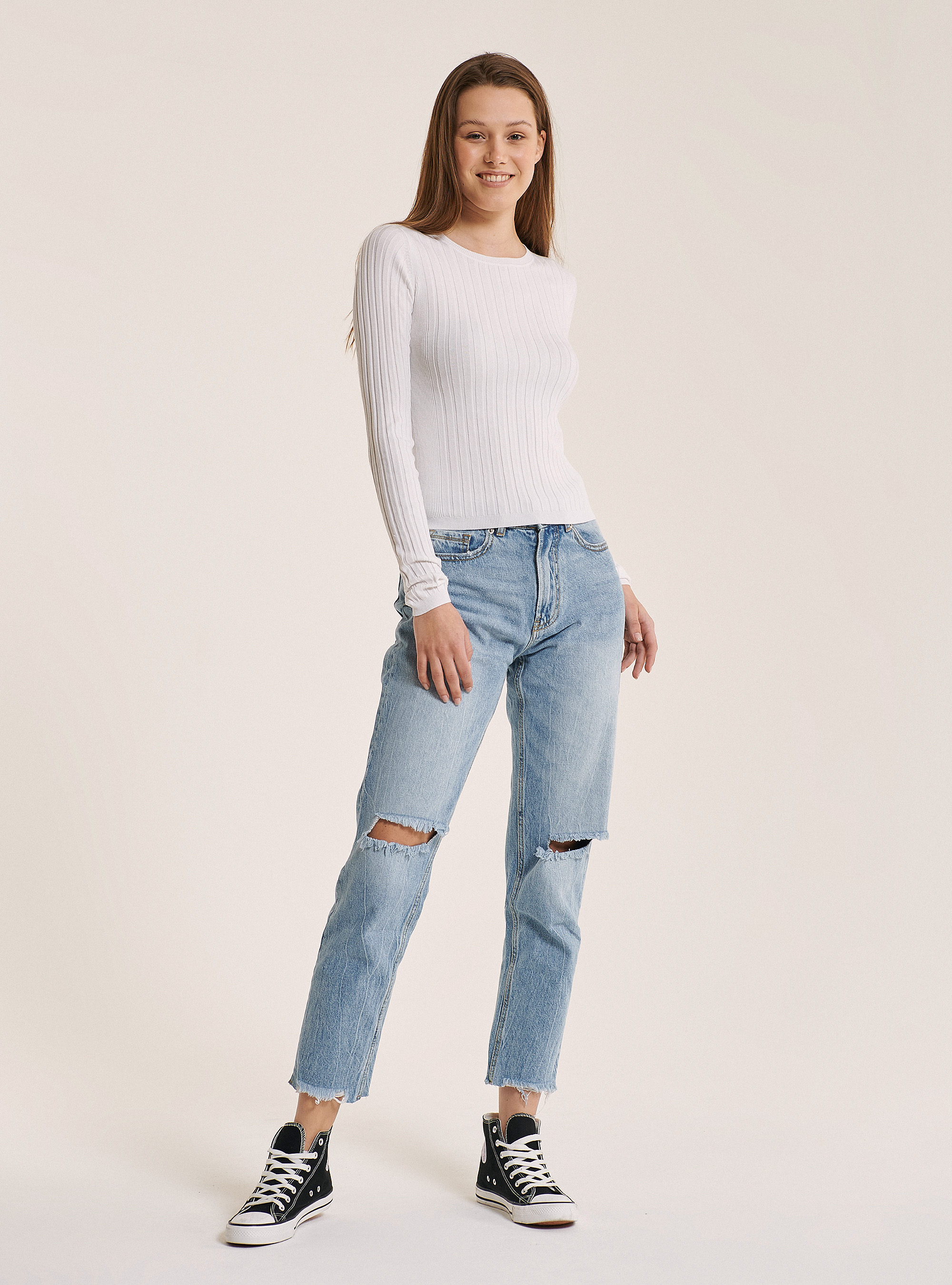 Jersey cropped de costillas, BLANCO