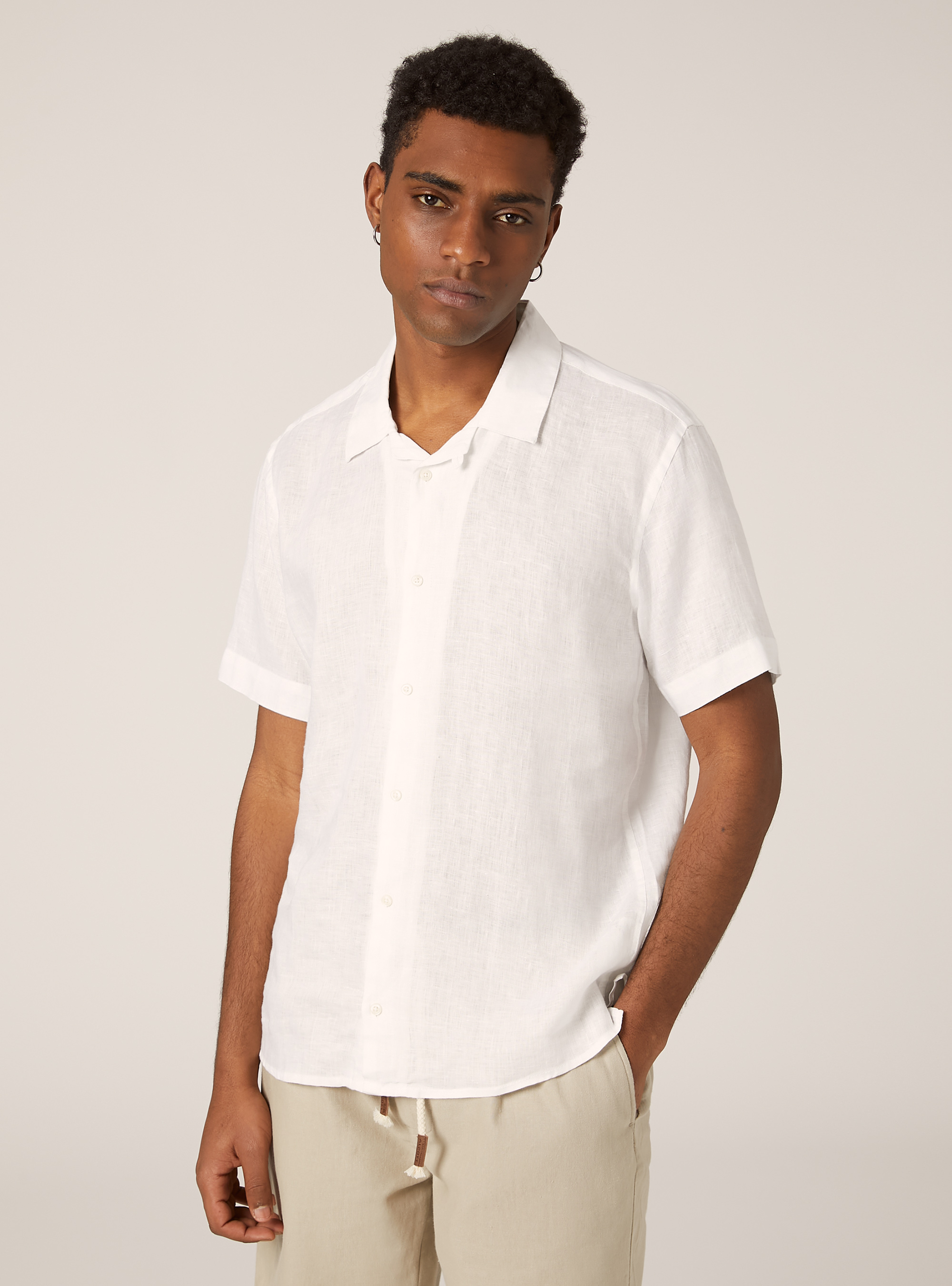 Pure linen short-sleeved shirt, WHITE