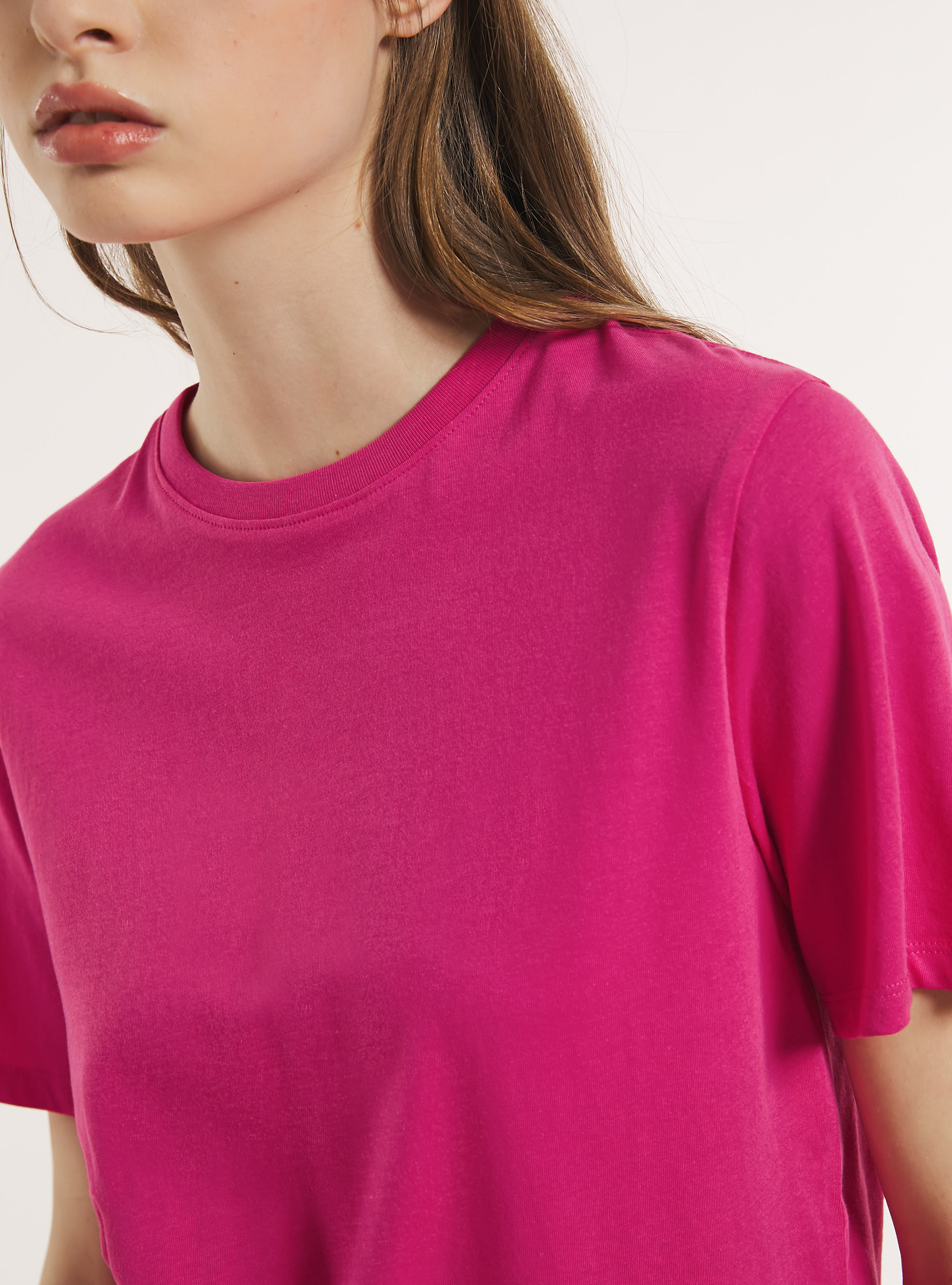 Camiseta de algod&oacute;n con cuello redondo, FX2 FUXIA MEDIUM