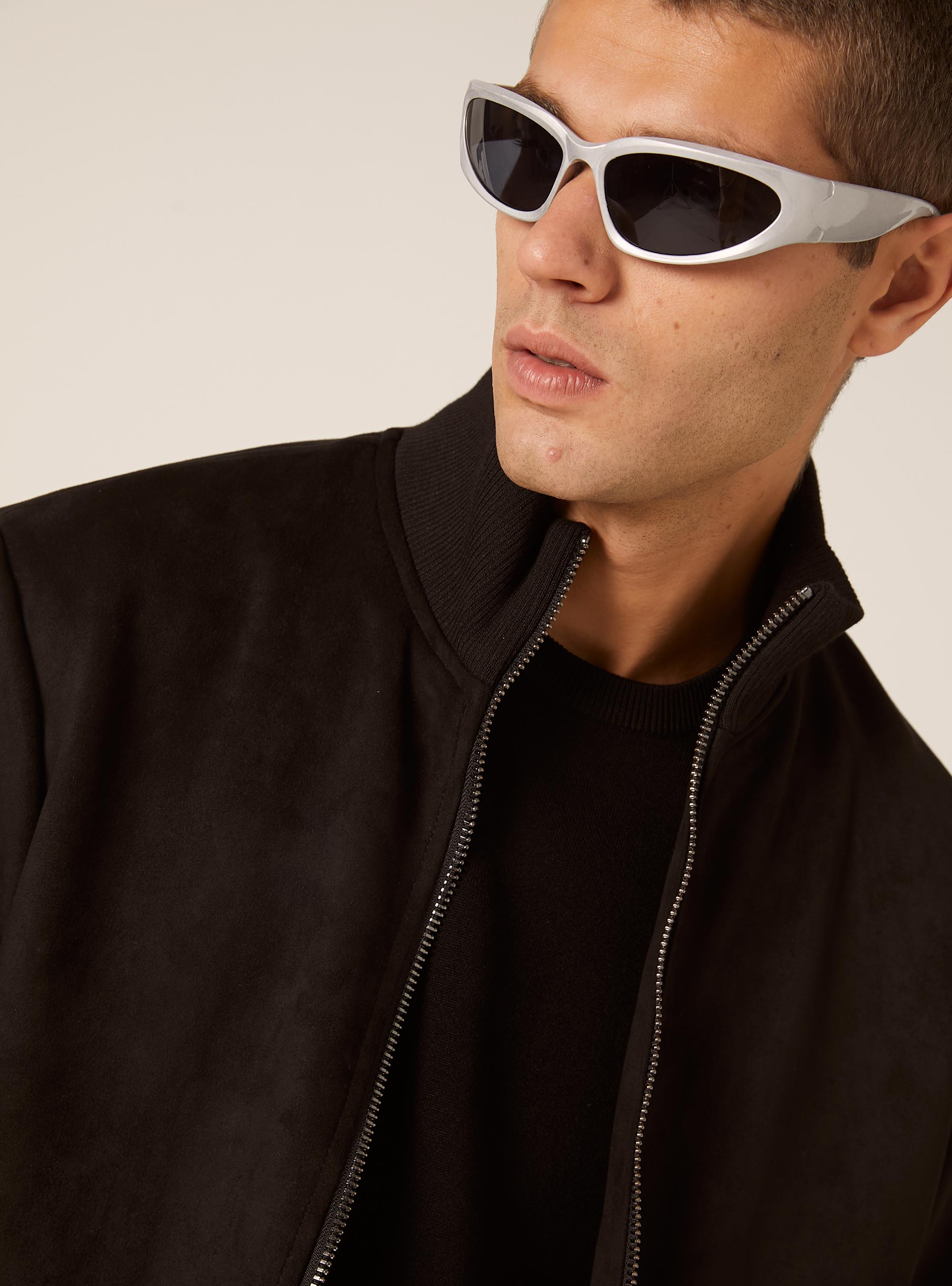 Suede-effect bomber jacket, BK1 BLACK