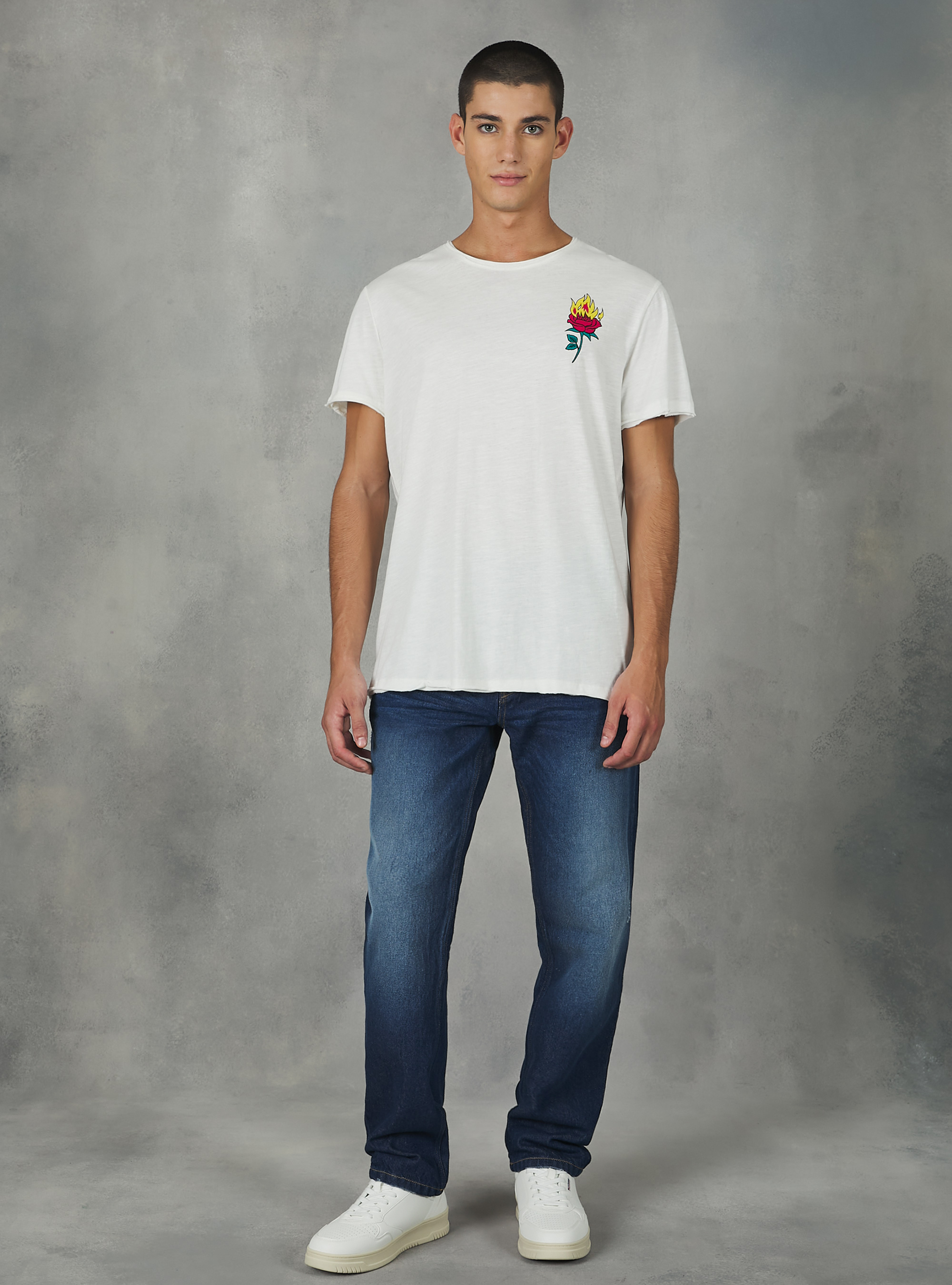 Camiseta de algod&oacute;n con estampado, BLANCO