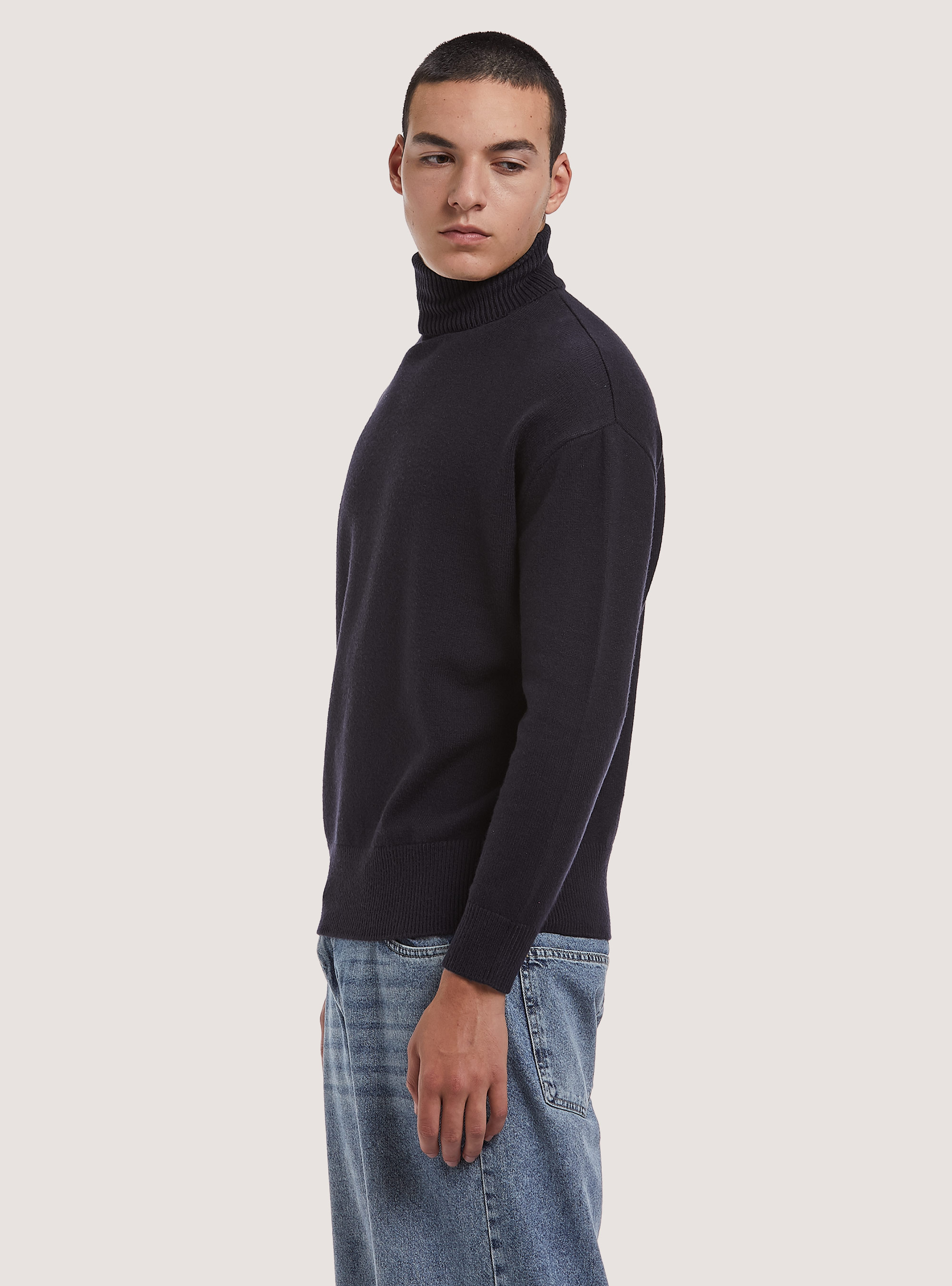 Pullover morbido collo alto boxy fit elasticizzato, NA1 NAVY DARK