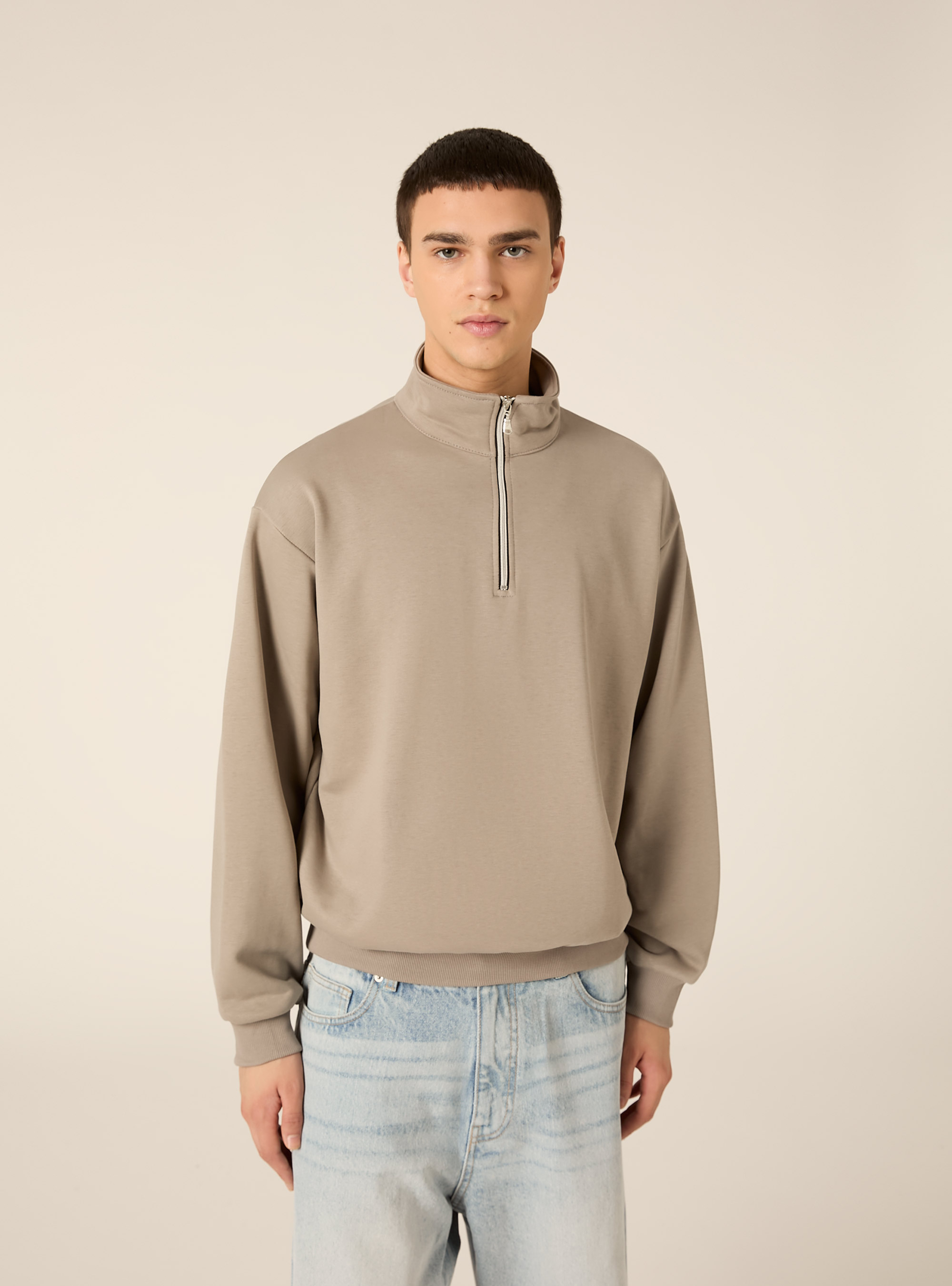 Felpa mezzo collo con zip boxy fit, GY2 GREY MEDIUM
