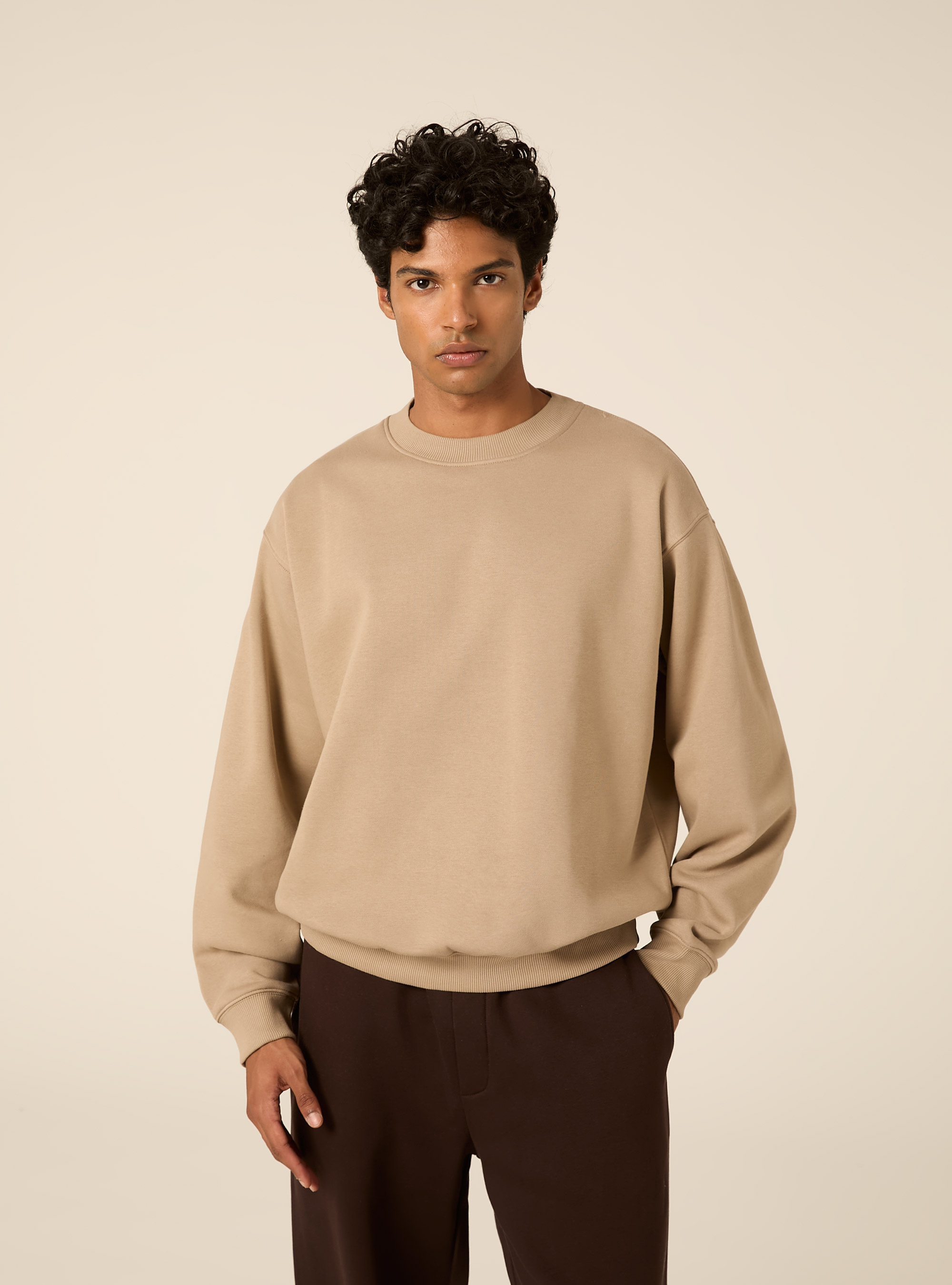 Felpa girocollo basica boxy fit, BG2 BEIGE MEDIUM