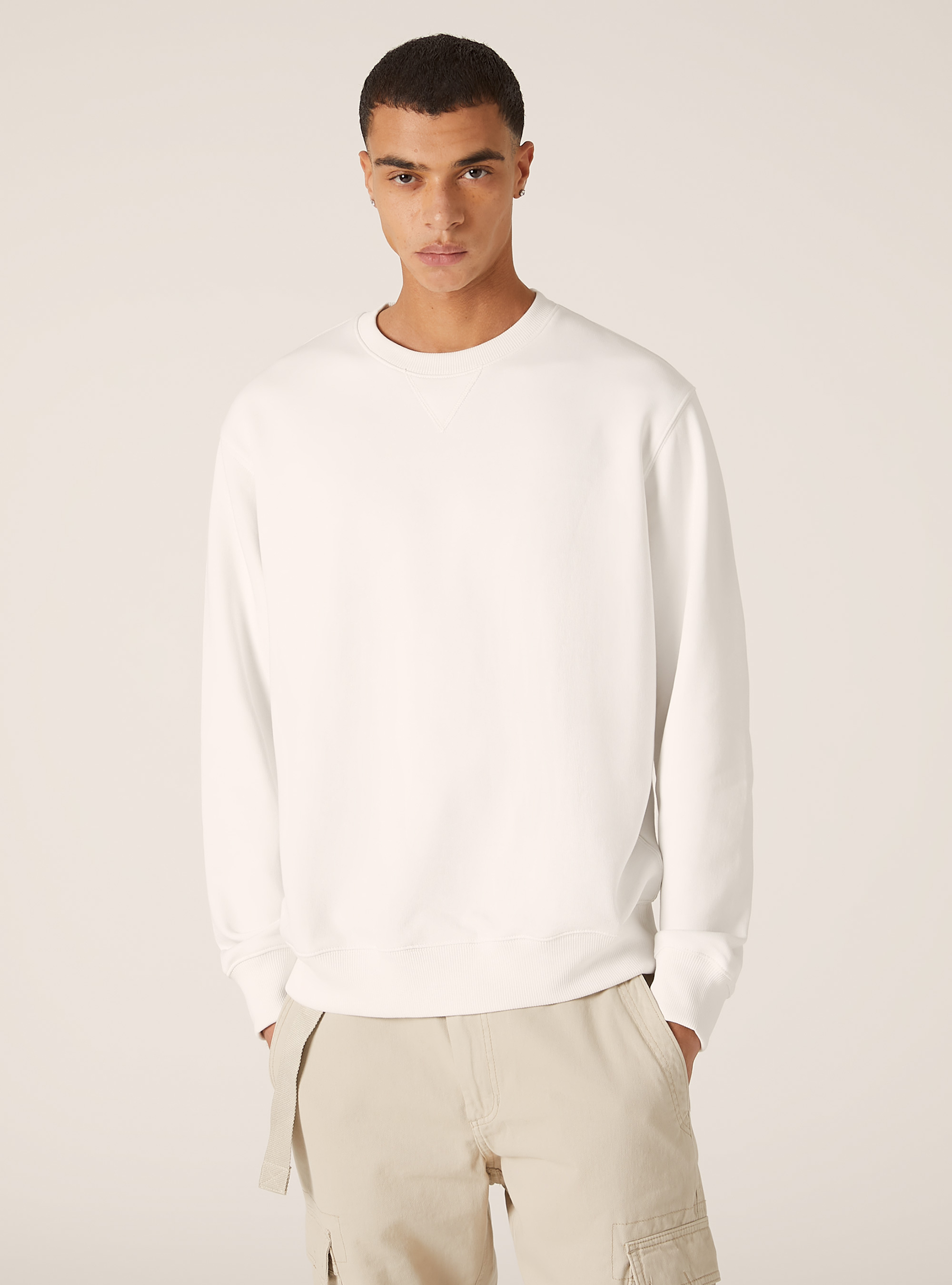 Sudadera de cuello redondo en color liso, WH1 OFF WHITE