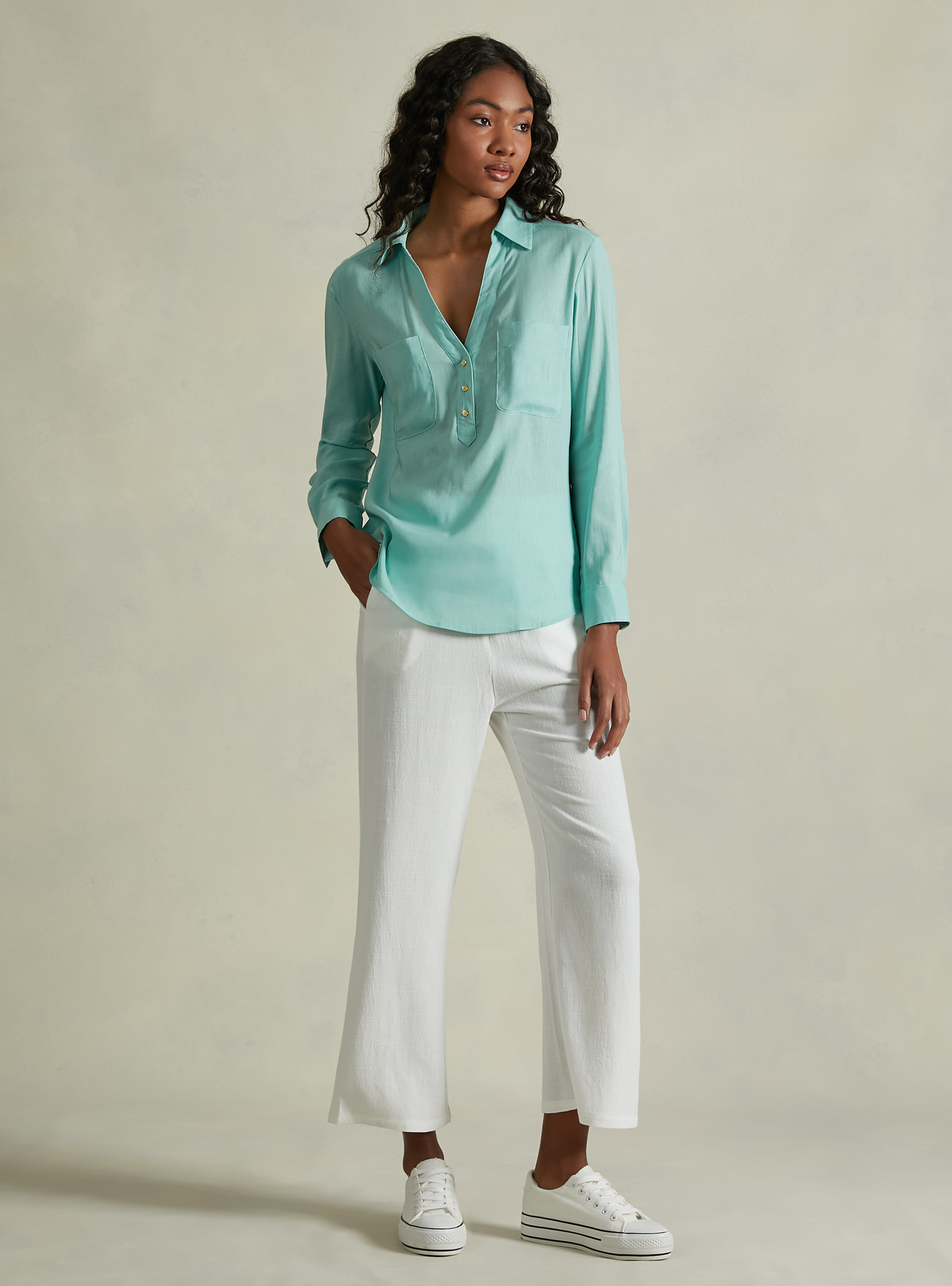 Blusa in puro lino, GA3 AQUA GREEN LIGHT
