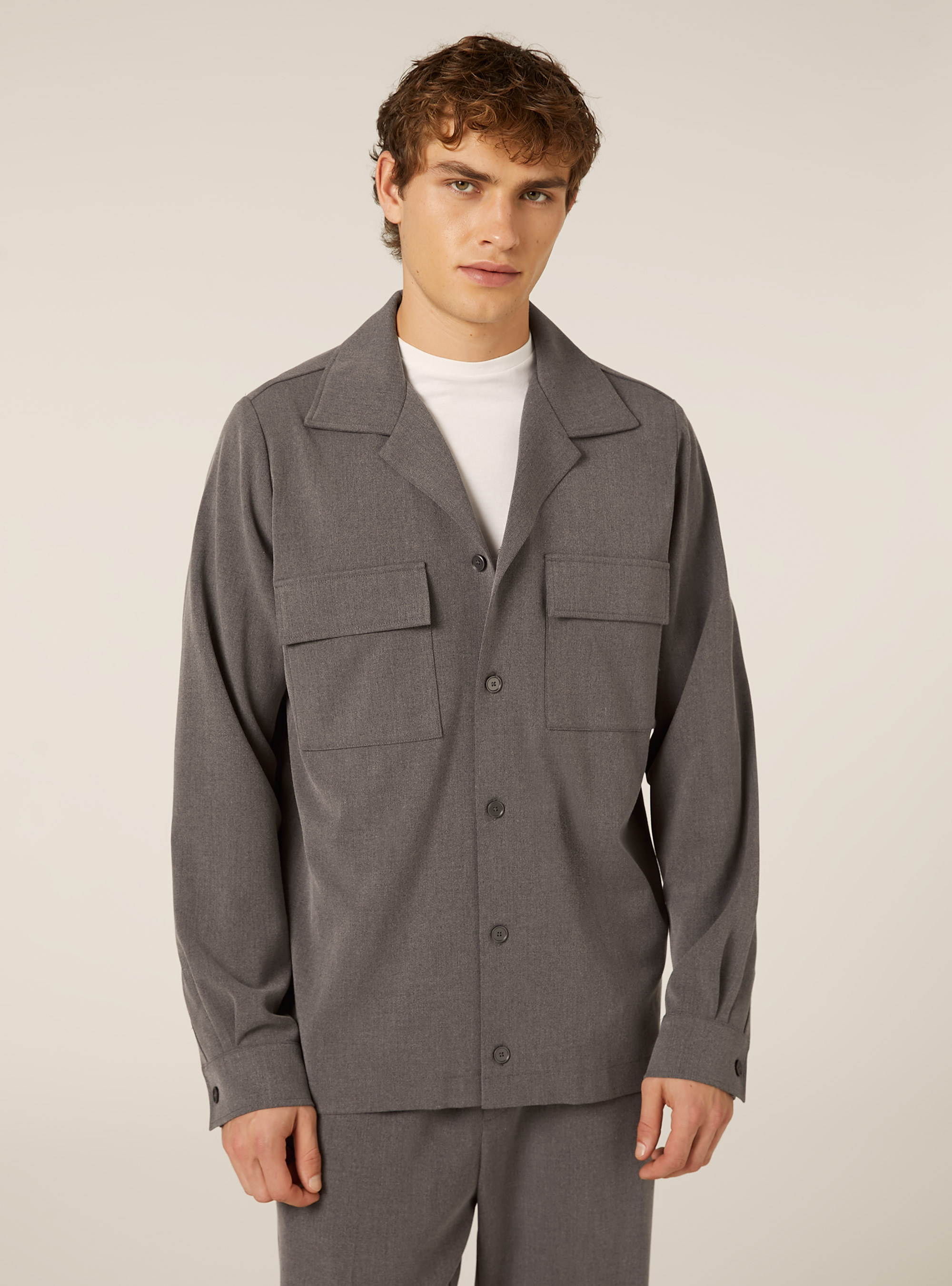 Twillhemd mit großen Taschen, MGY1 GREY MEL DARK