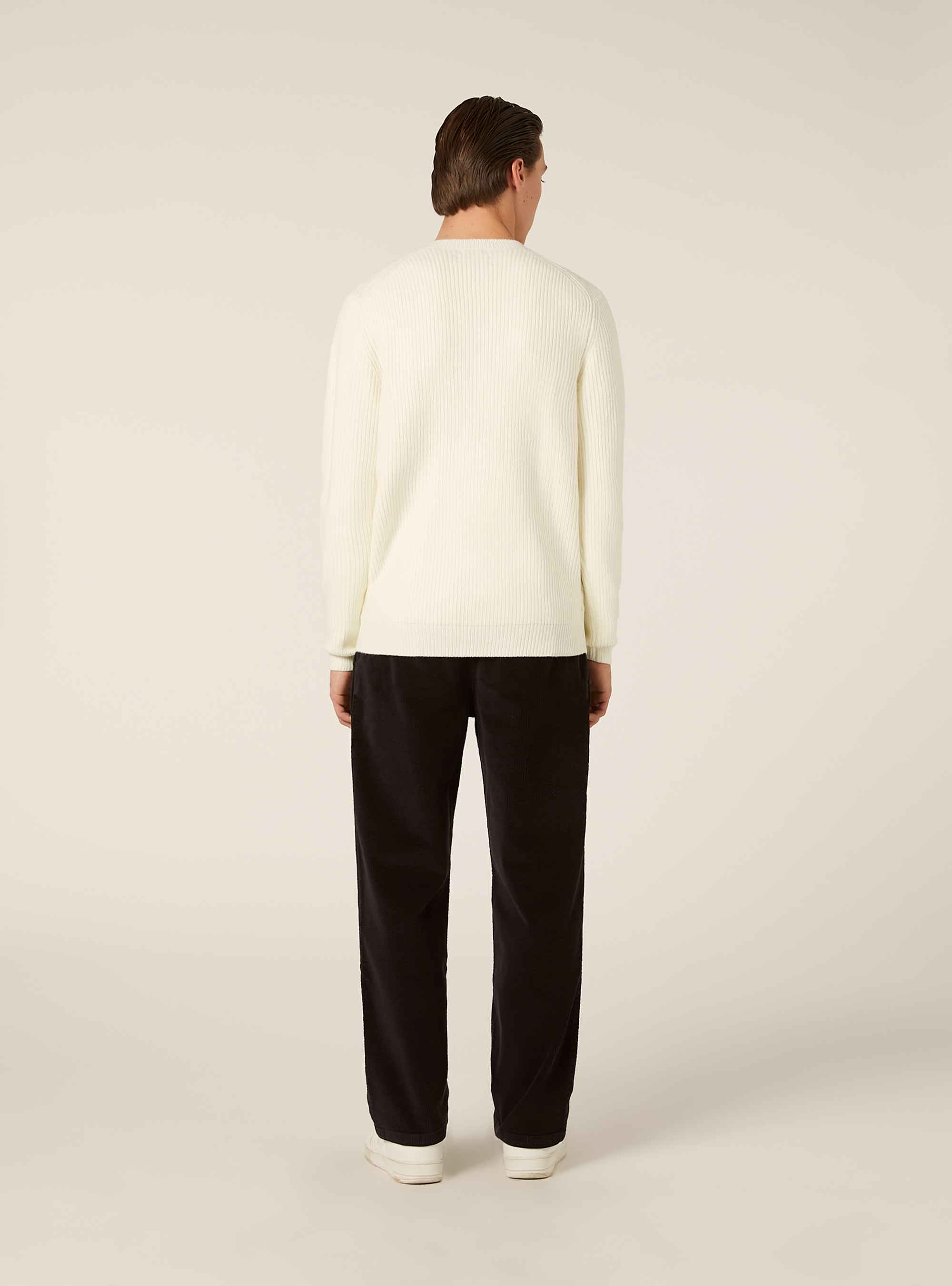 Maglione girocollo trecce, WH1 OFF WHITE