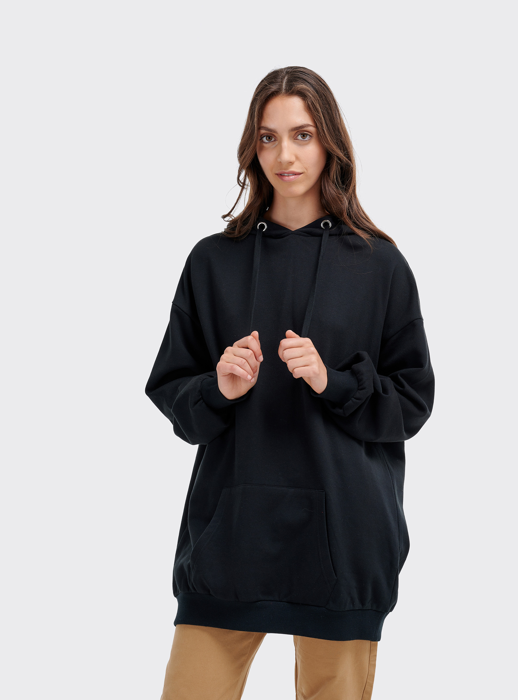 Felpa oversize con cappuccio, NERO