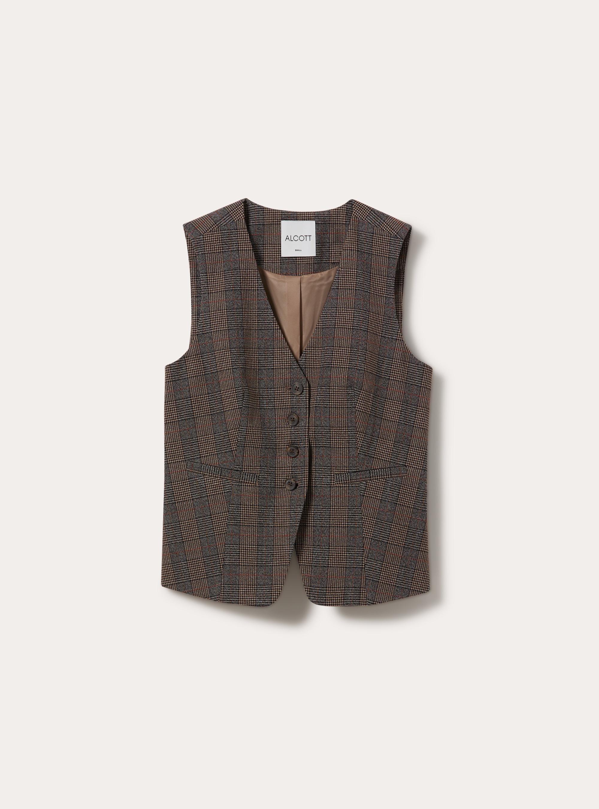 Chaleco sastre de un solo boton con estampado clasico, BG1 BEIGE DARK