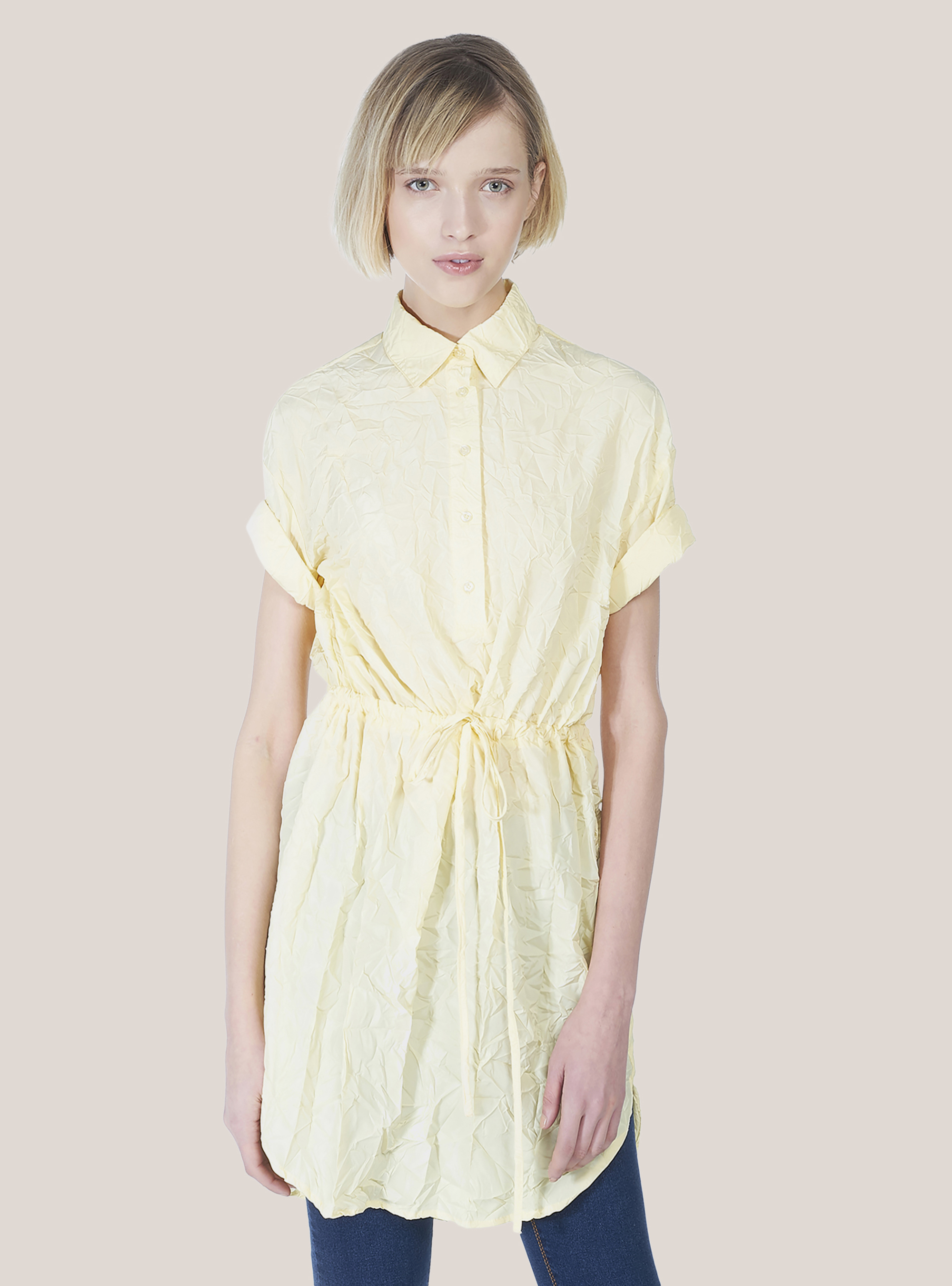 Chemise coupe longue effet froissé, C7707 L. YELLOW
