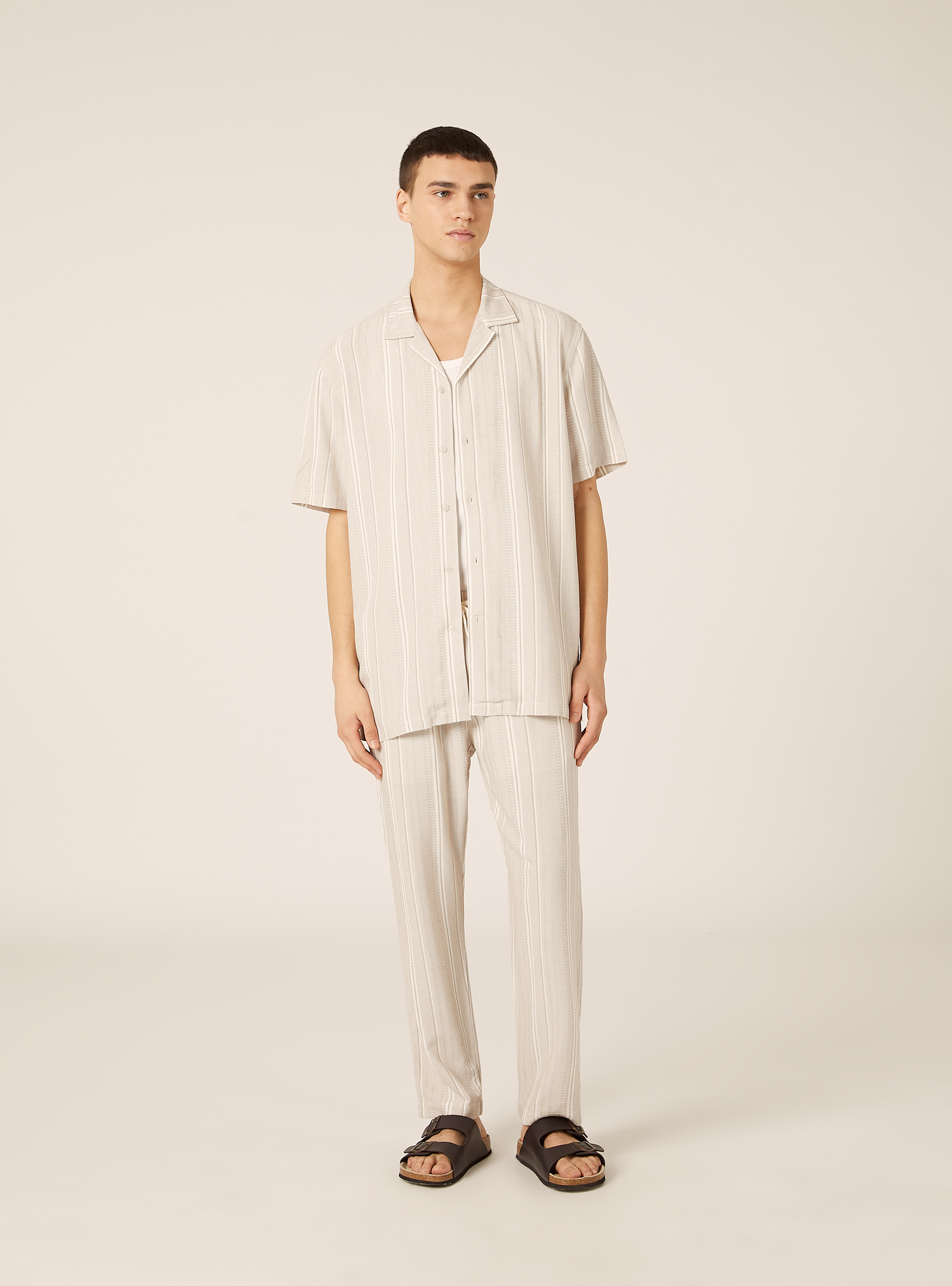 Pantaloni jogger in misto lino testurizzato, CR3 CREAM LIGHT