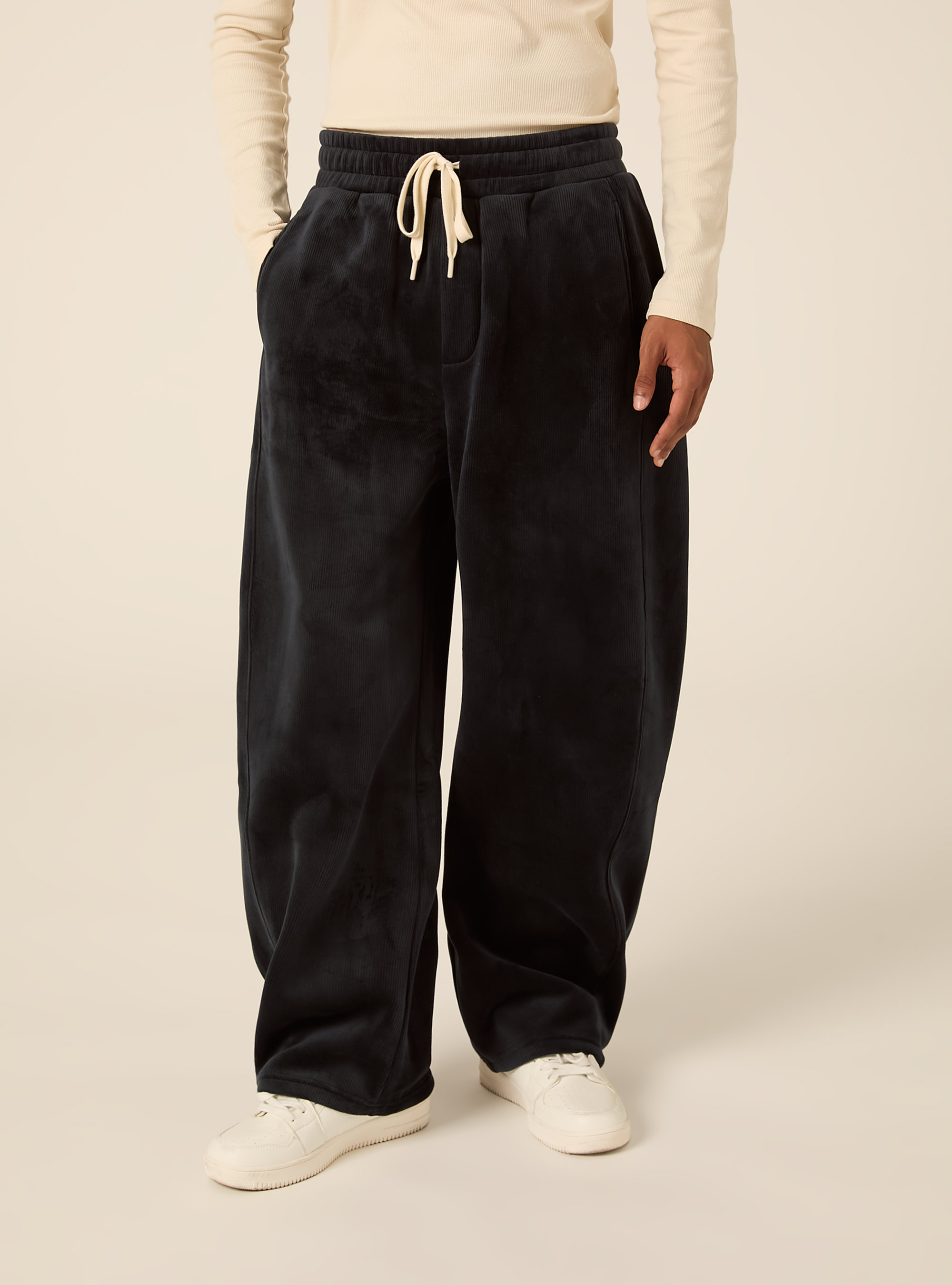 Corduroy barrel fit trousers with drawstring, NA2 NAVY MEDIUM