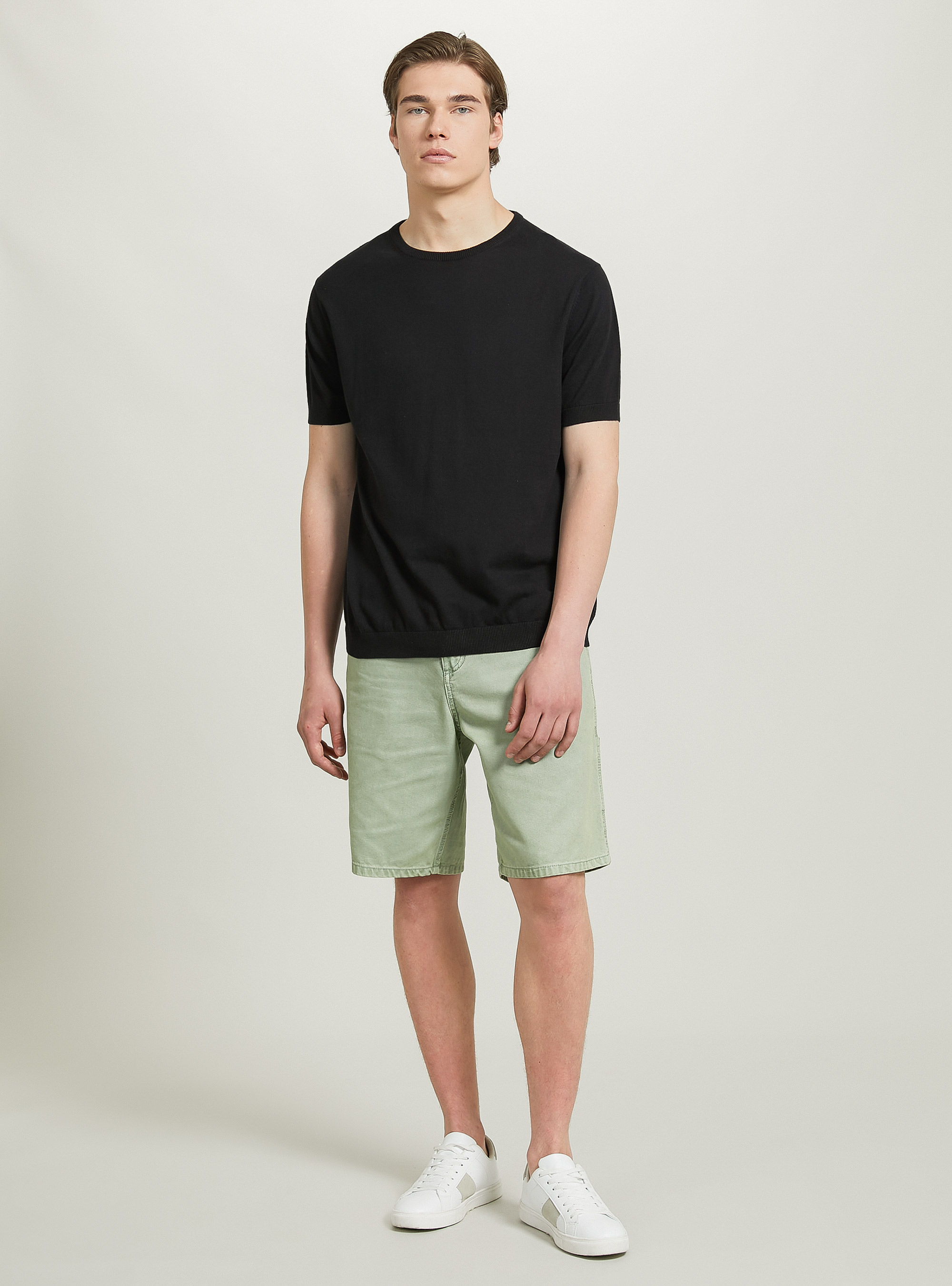 Short-sleeved cotton pullover, BK1 BLACK