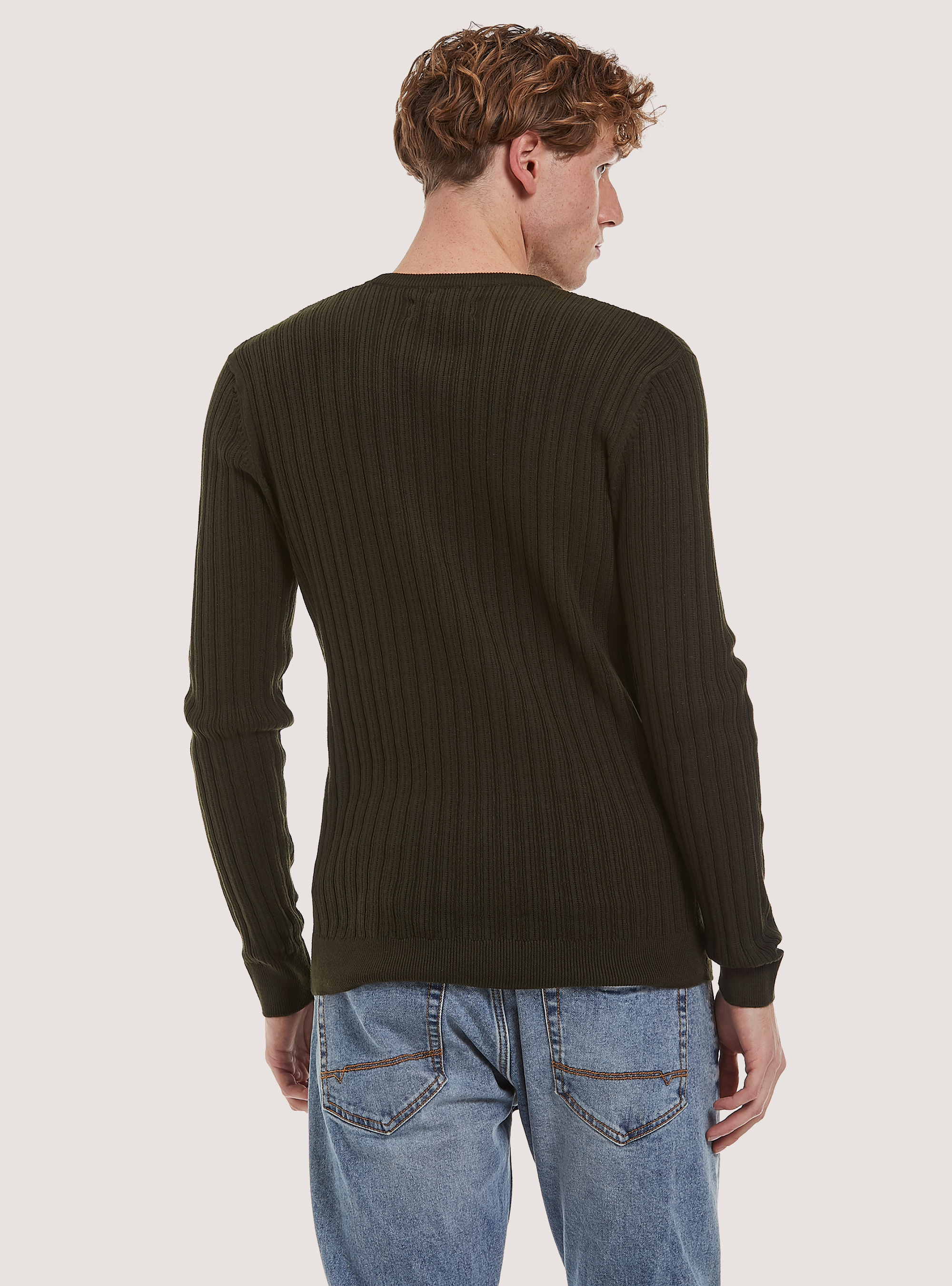 Crew-neck pullover with texture, KY1 KAKY DARK
